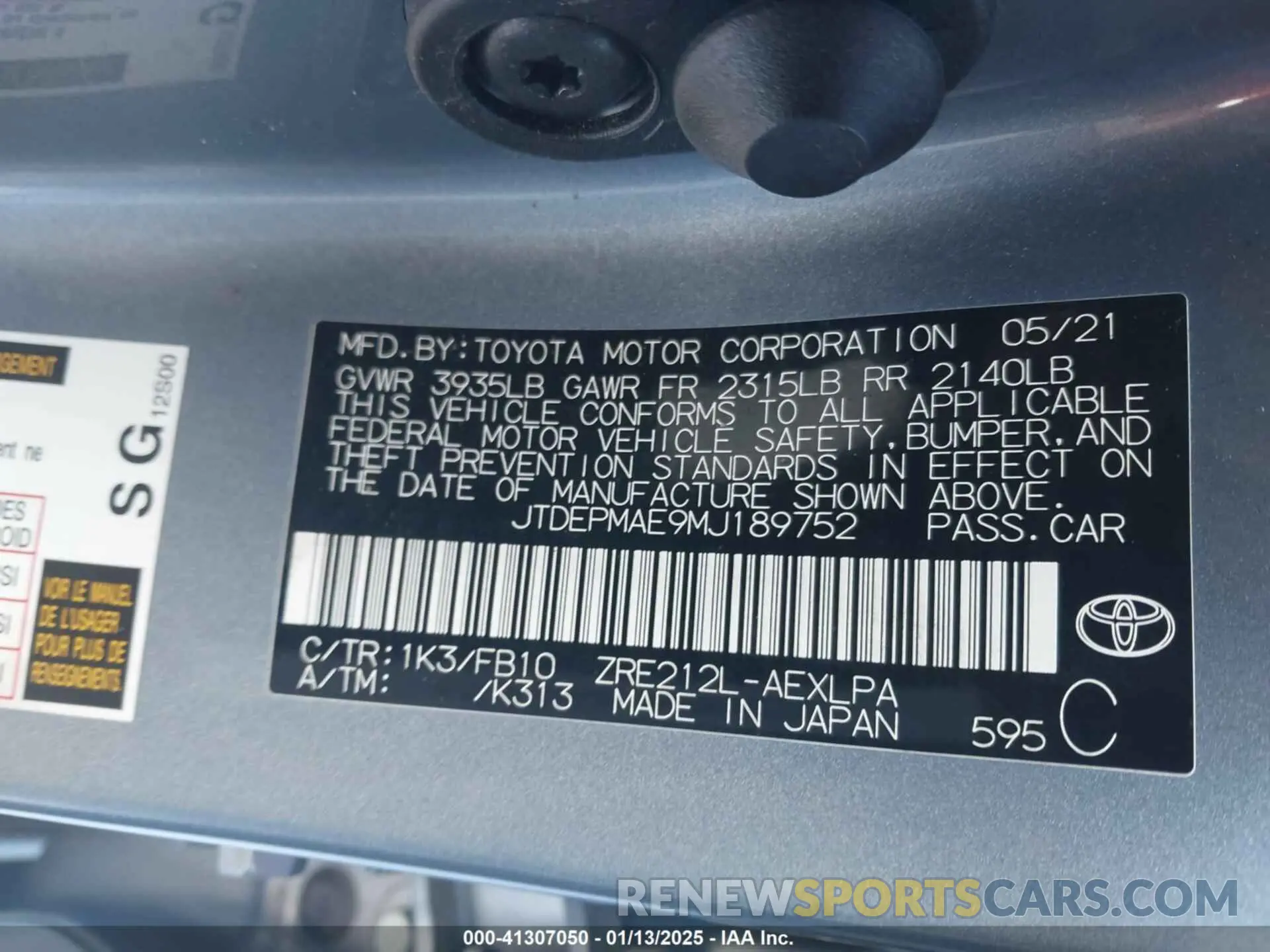 9 Photograph of a damaged car JTDEPMAE9MJ189752 TOYOTA COROLLA 2021