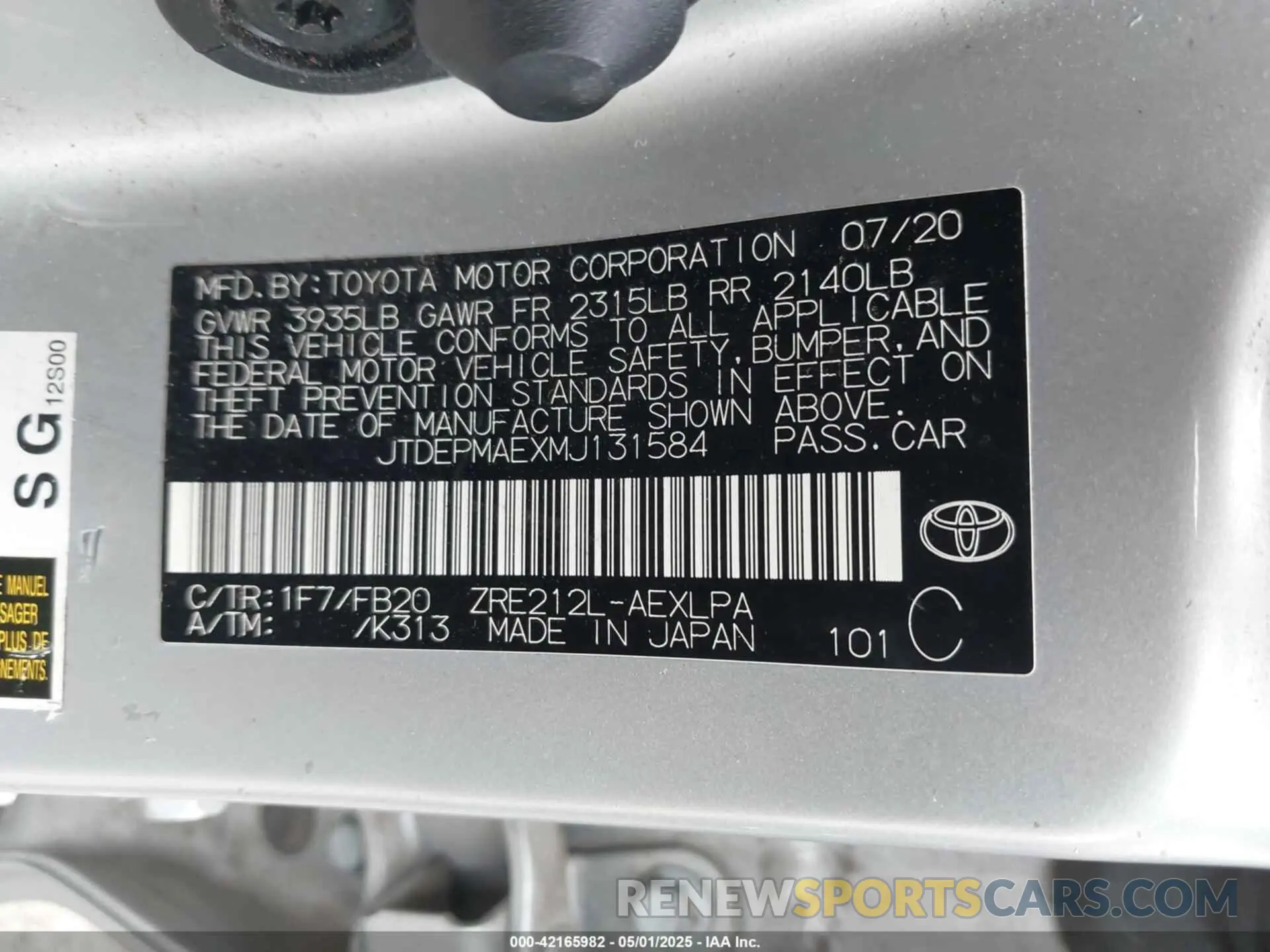 9 Photograph of a damaged car JTDEPMAEXMJ131584 TOYOTA COROLLA 2021