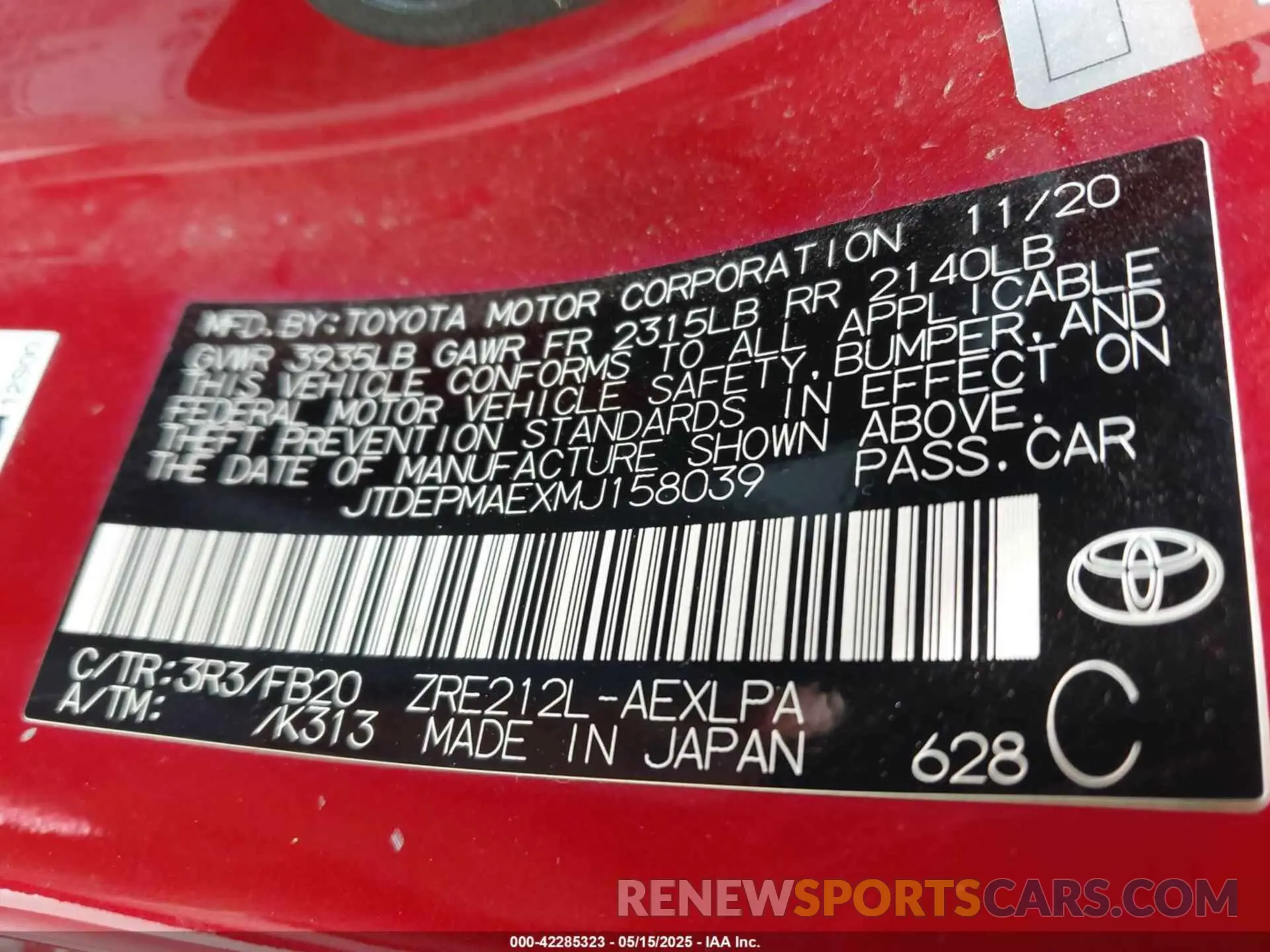 9 Photograph of a damaged car JTDEPMAEXMJ158039 TOYOTA COROLLA 2021