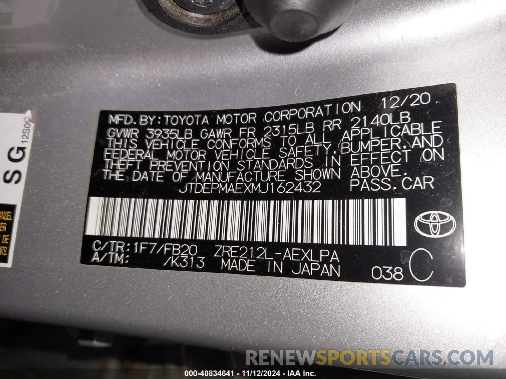 9 Photograph of a damaged car JTDEPMAEXMJ162432 TOYOTA COROLLA 2021