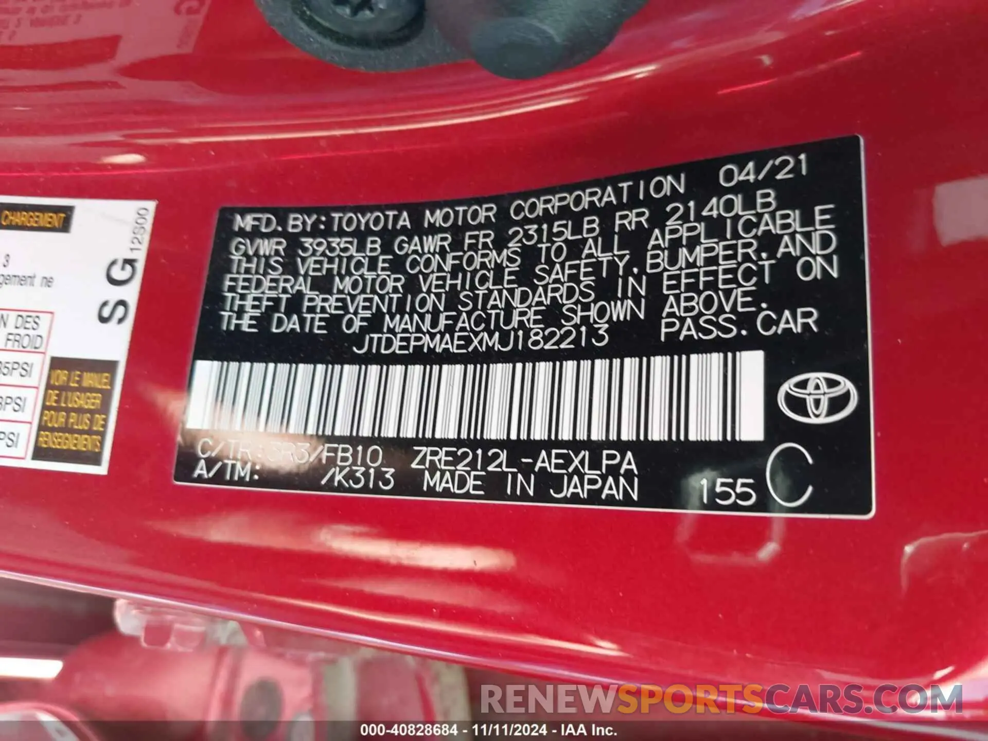 9 Photograph of a damaged car JTDEPMAEXMJ182213 TOYOTA COROLLA 2021
