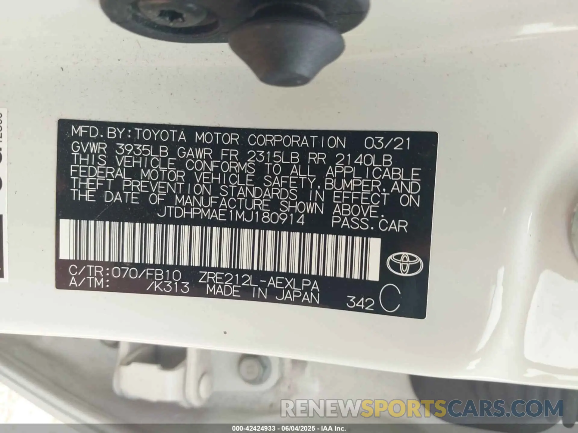 9 Photograph of a damaged car JTDHPMAE1MJ180914 TOYOTA COROLLA 2021