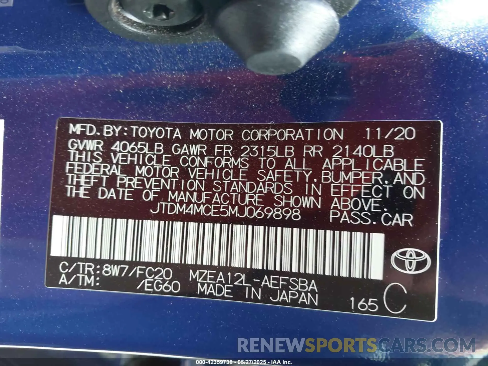 9 Photograph of a damaged car JTDM4MCE5MJ069898 TOYOTA COROLLA 2021
