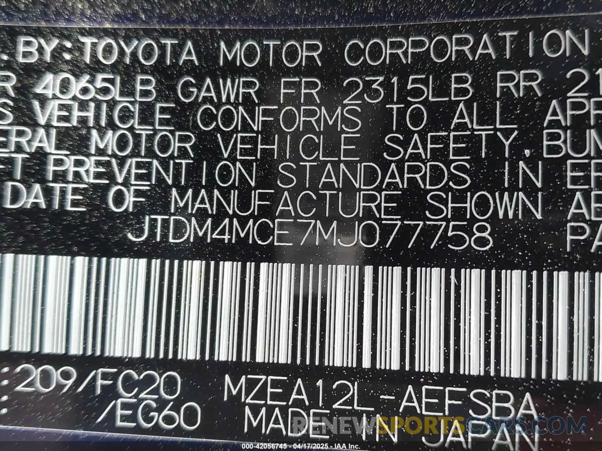 9 Photograph of a damaged car JTDM4MCE7MJ077758 TOYOTA COROLLA 2021