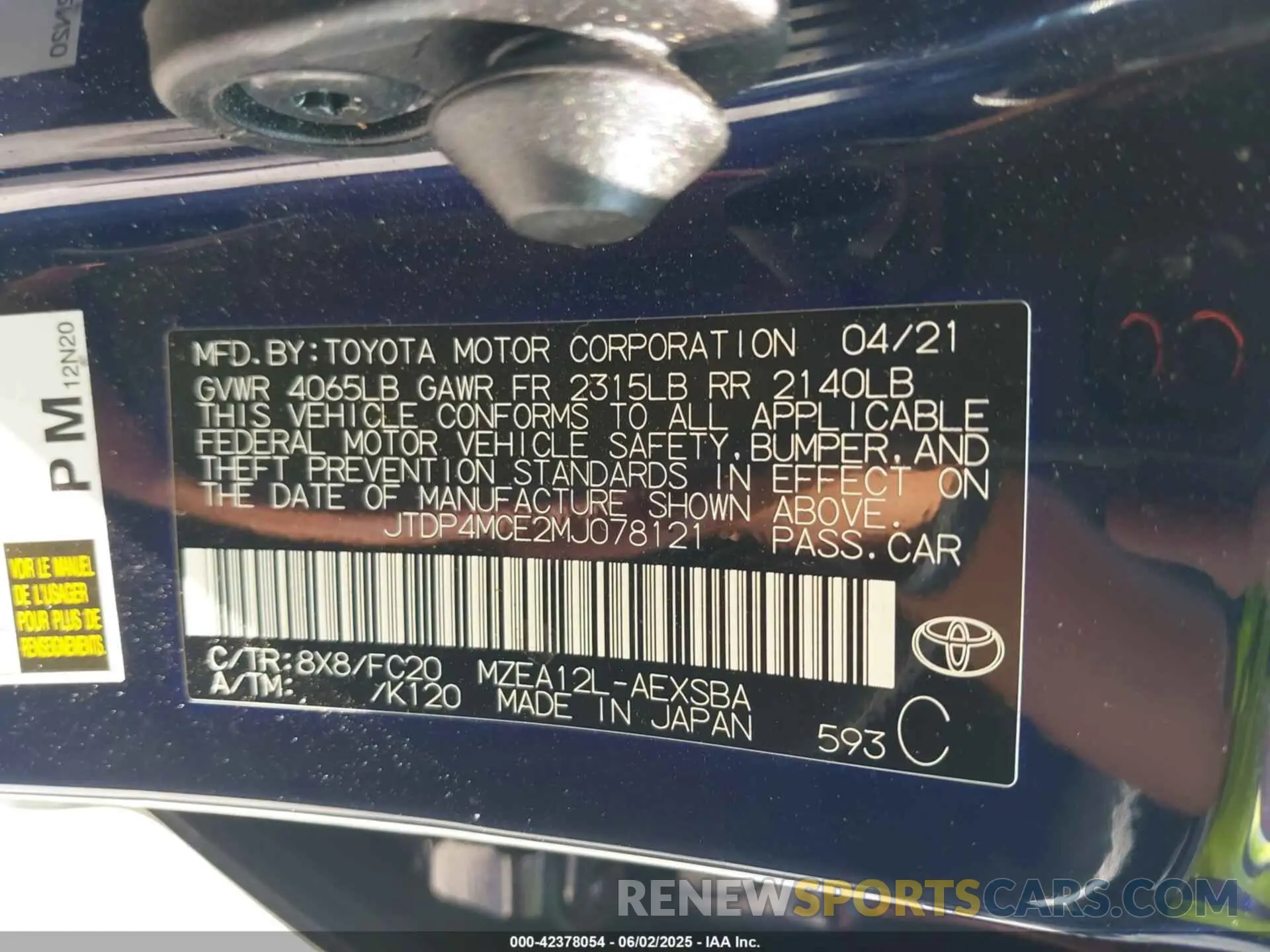 9 Photograph of a damaged car JTDP4MCE2MJ078121 TOYOTA COROLLA 2021