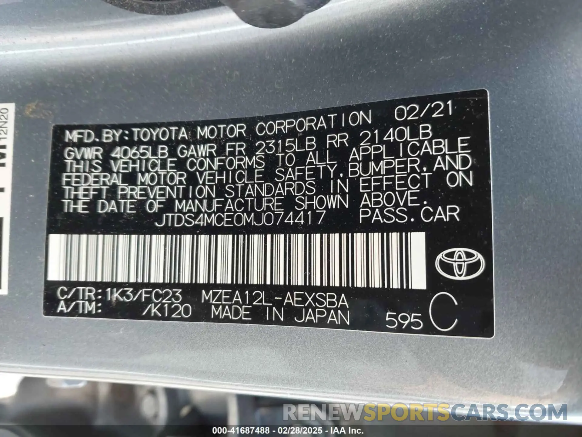 9 Photograph of a damaged car JTDS4MCE0MJ074417 TOYOTA COROLLA 2021