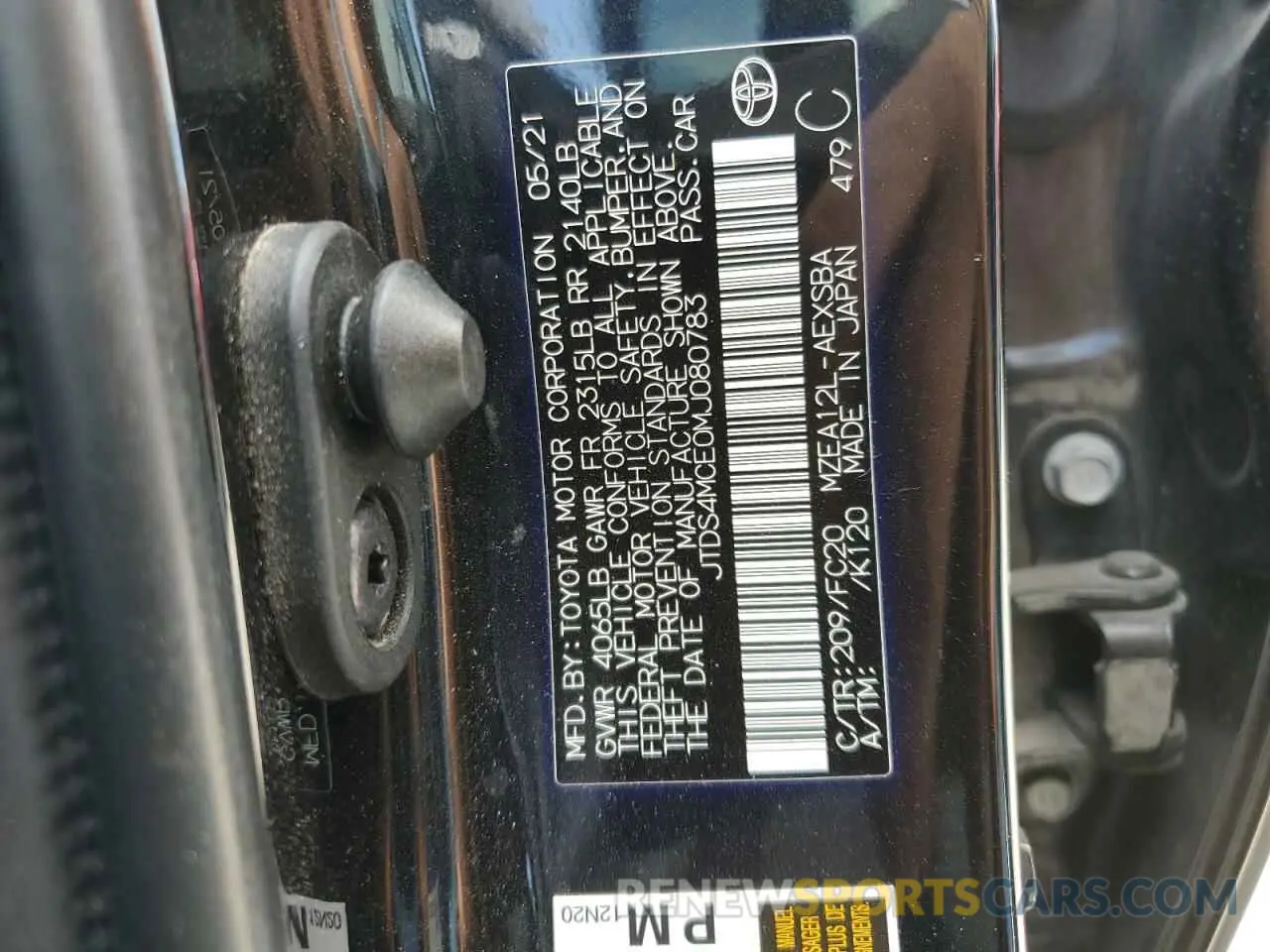 12 Photograph of a damaged car JTDS4MCE0MJ080783 TOYOTA COROLLA 2021