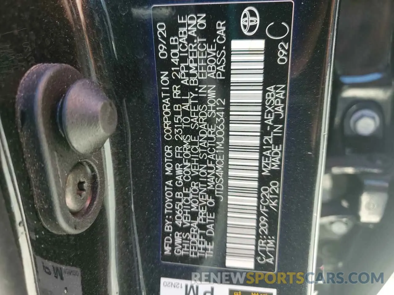 14 Photograph of a damaged car JTDS4MCE1MJ063412 TOYOTA COROLLA 2021