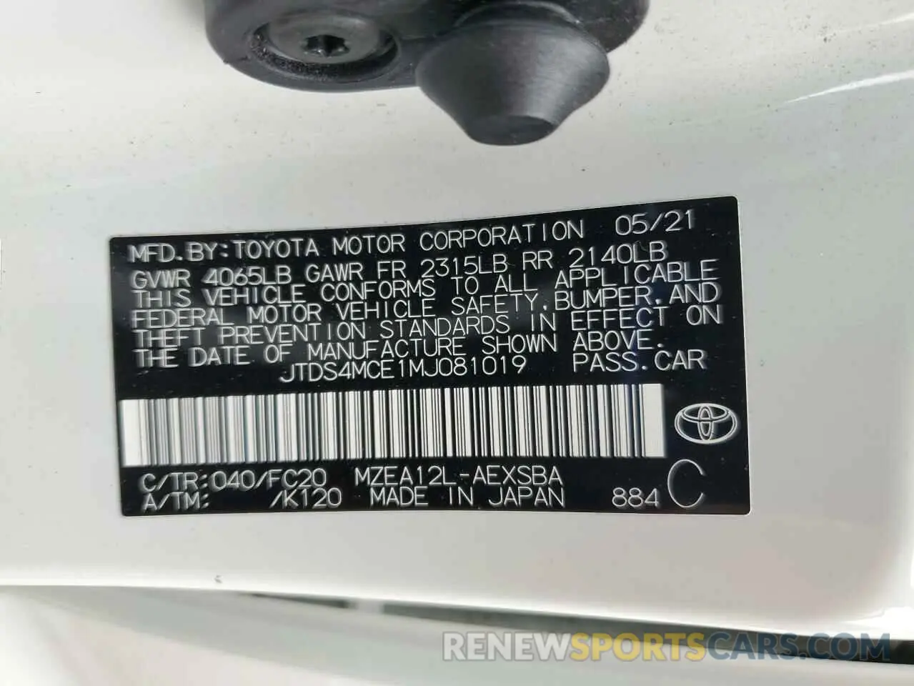 13 Photograph of a damaged car JTDS4MCE1MJ081019 TOYOTA COROLLA 2021