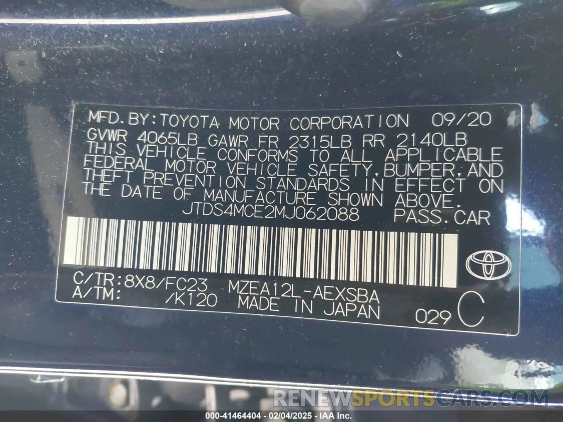 9 Photograph of a damaged car JTDS4MCE2MJ062088 TOYOTA COROLLA 2021