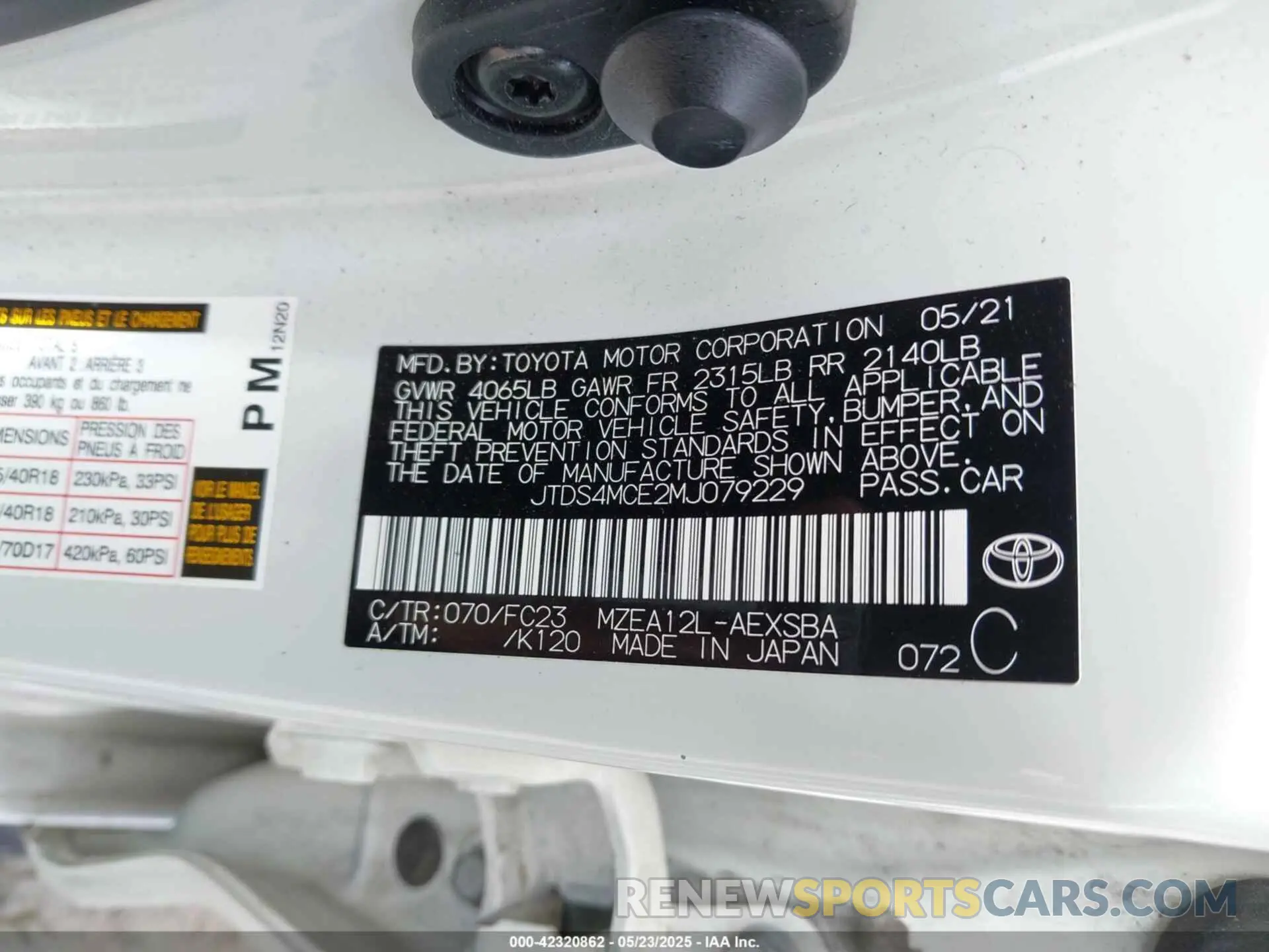 9 Photograph of a damaged car JTDS4MCE2MJ079229 TOYOTA COROLLA 2021