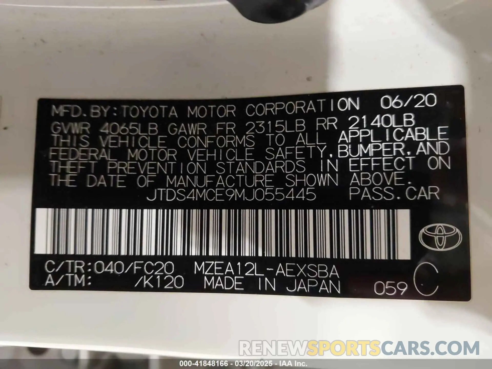 9 Photograph of a damaged car JTDS4MCE9MJ055445 TOYOTA COROLLA 2021
