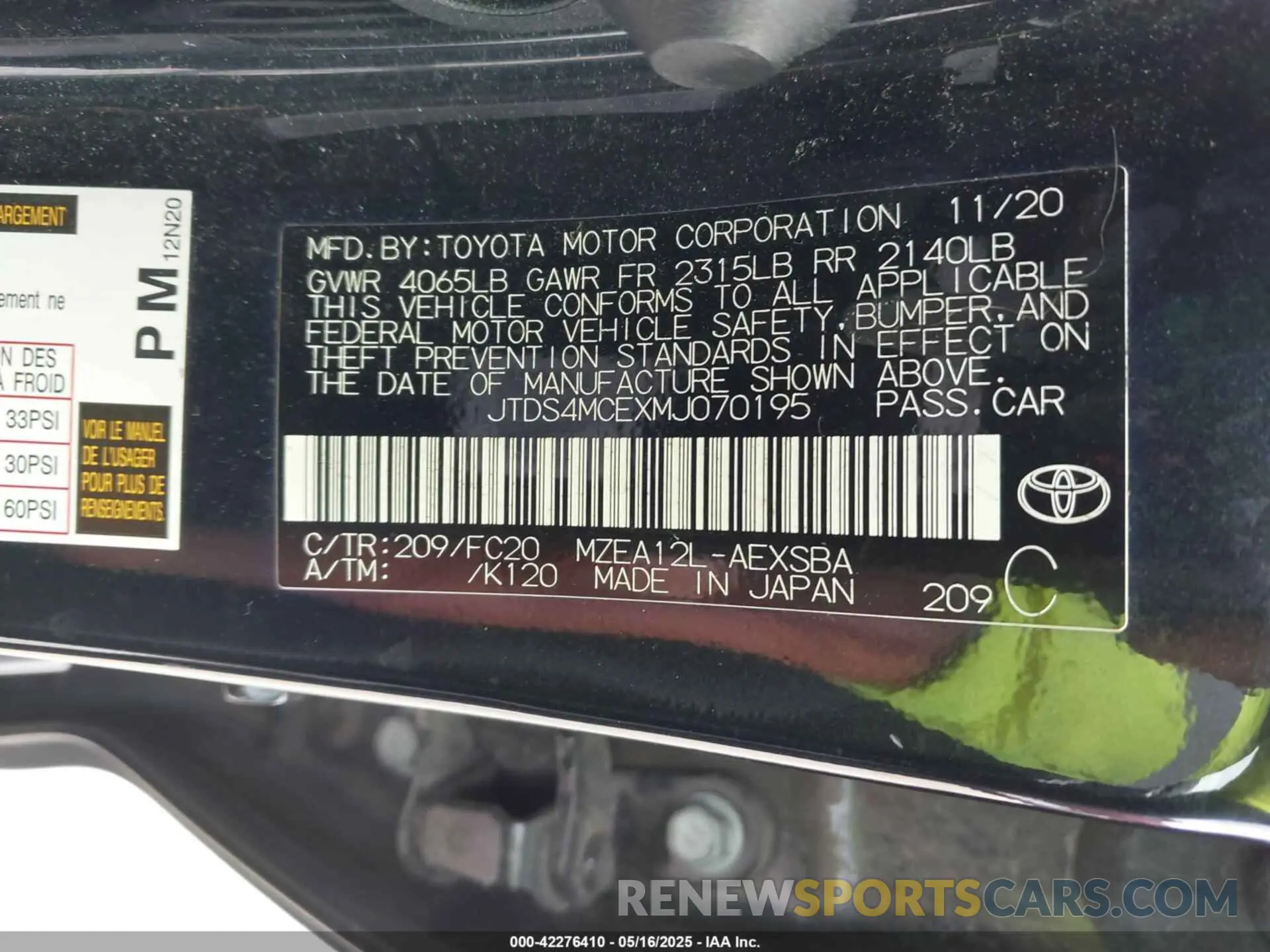 9 Photograph of a damaged car JTDS4MCEXMJ070195 TOYOTA COROLLA 2021