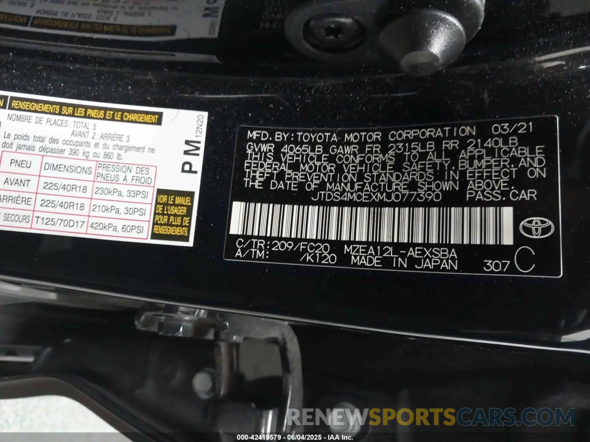 9 Photograph of a damaged car JTDS4MCEXMJ077390 TOYOTA COROLLA 2021