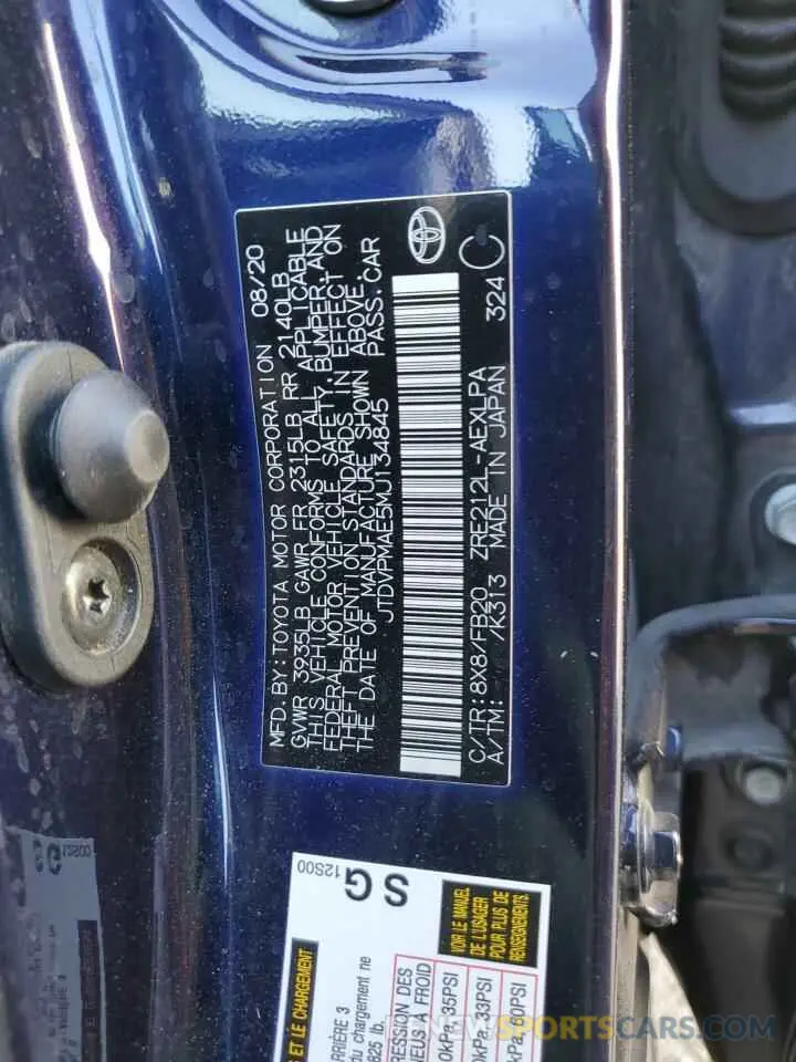 13 Photograph of a damaged car JTDVPMAE5MJ134845 TOYOTA COROLLA 2021