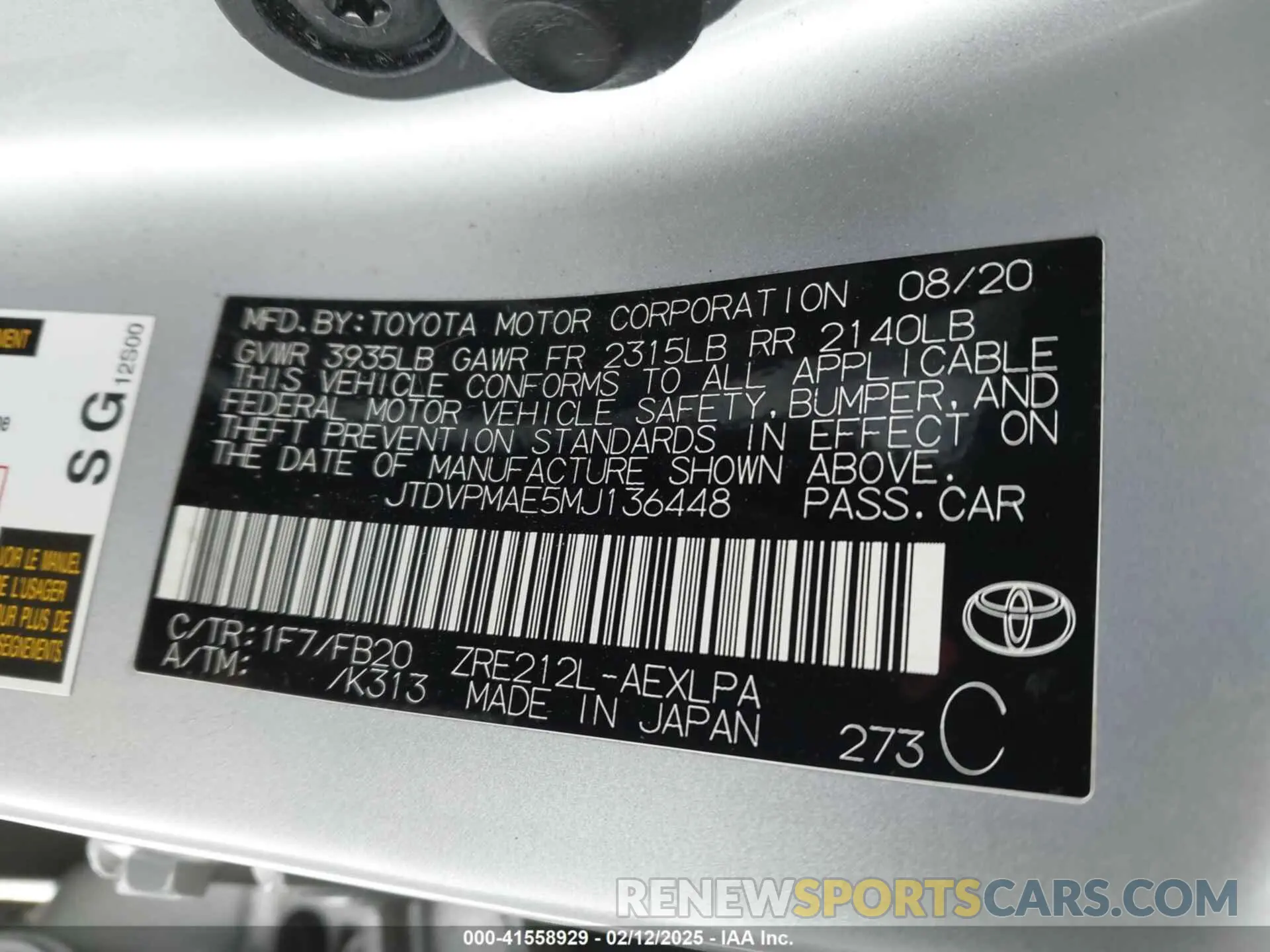 9 Photograph of a damaged car JTDVPMAE5MJ136448 TOYOTA COROLLA 2021