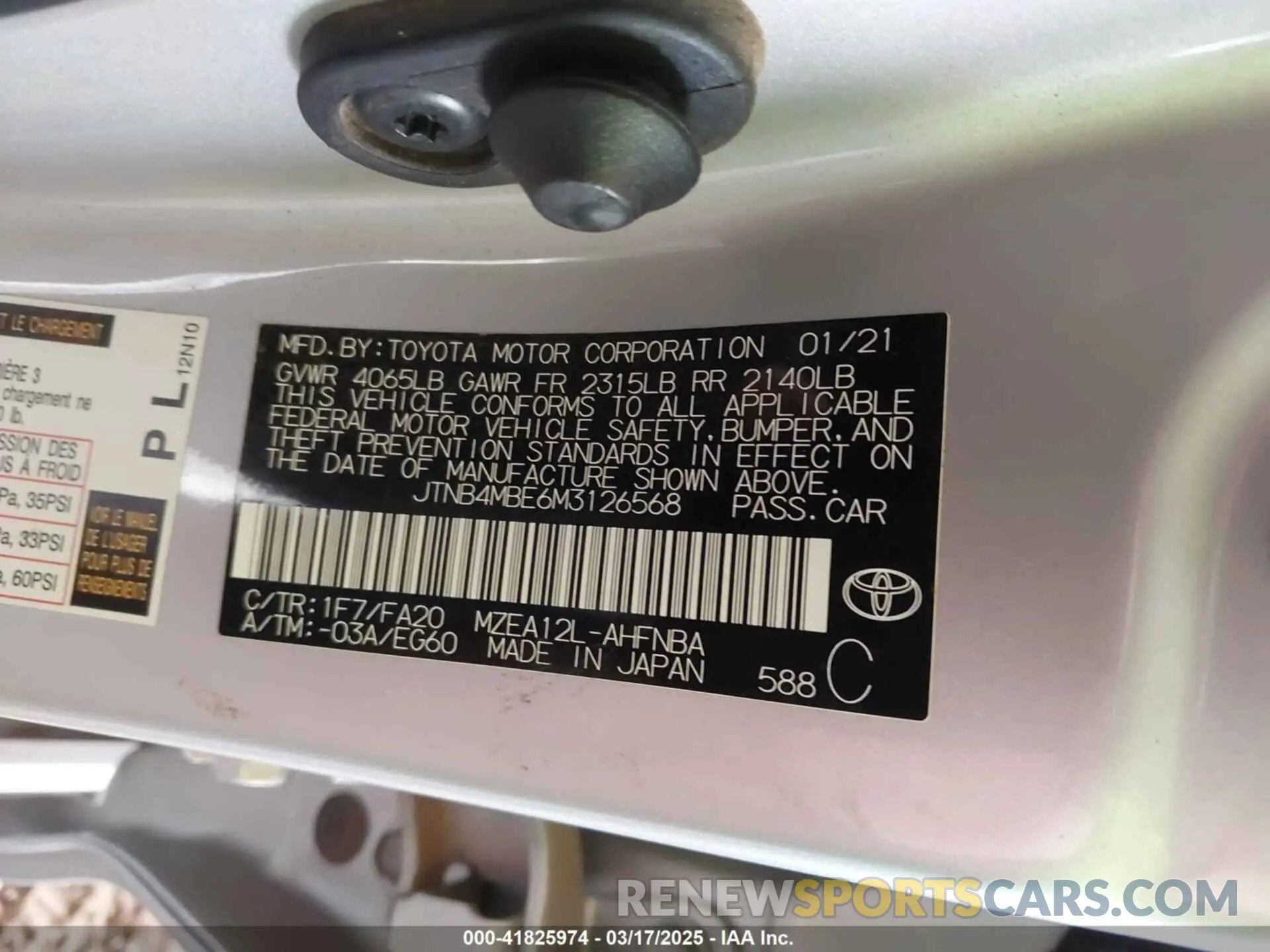 9 Photograph of a damaged car JTNB4MBE6M3126568 TOYOTA COROLLA 2021