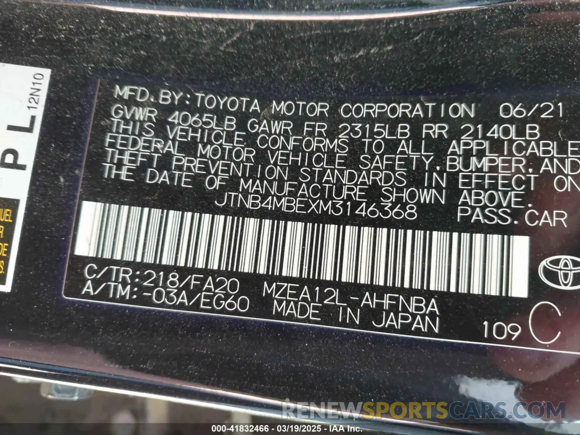 9 Photograph of a damaged car JTNB4MBEXM3146368 TOYOTA COROLLA 2021
