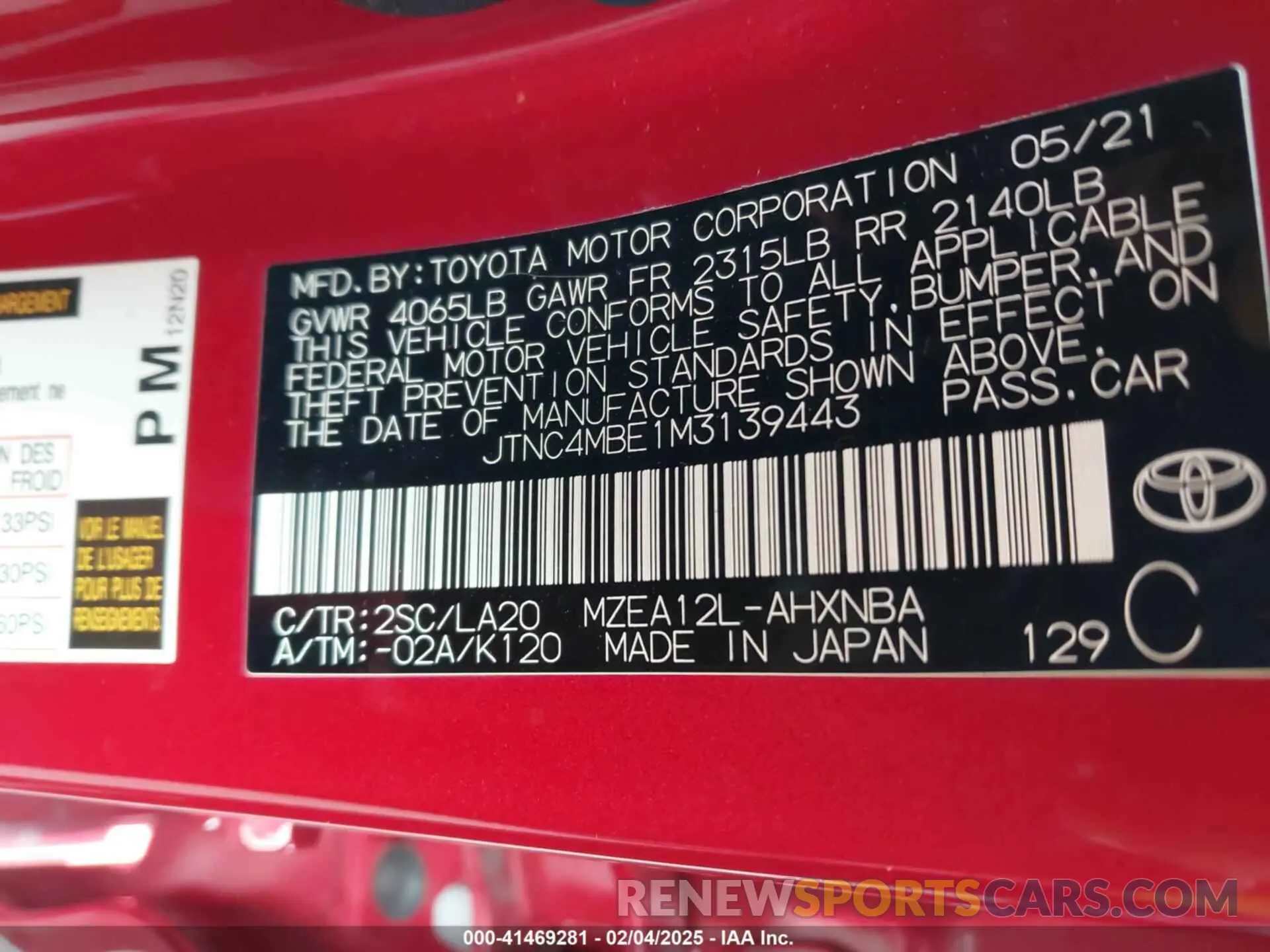 9 Photograph of a damaged car JTNC4MBE1M3139443 TOYOTA COROLLA 2021