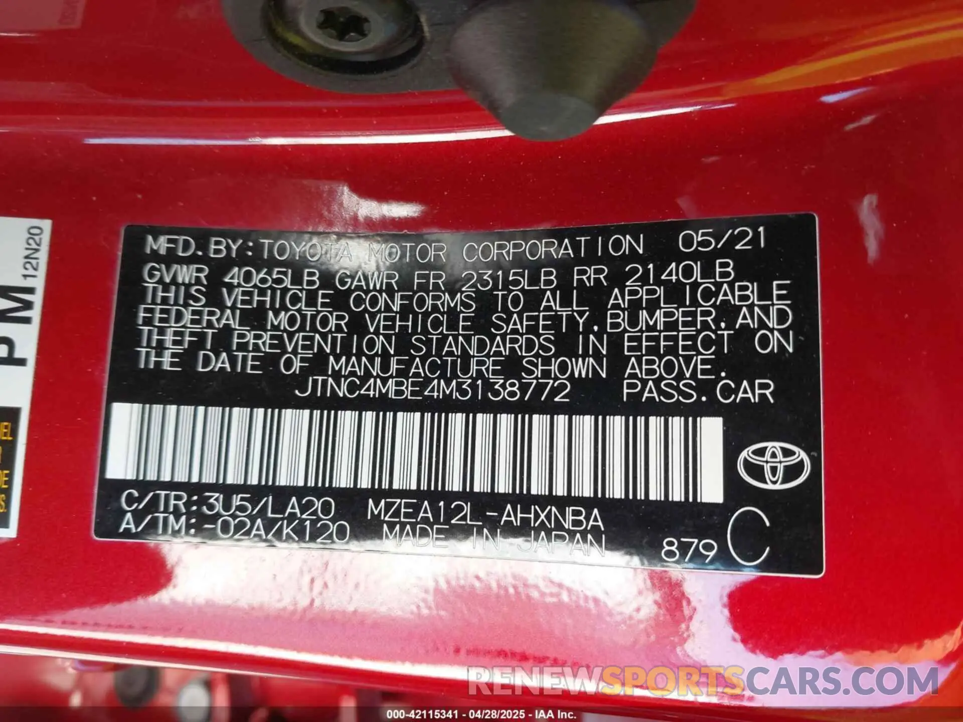 9 Photograph of a damaged car JTNC4MBE4M3138772 TOYOTA COROLLA 2021