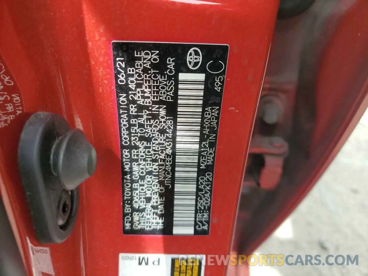 12 Photograph of a damaged car JTNC4MBE4M3144281 TOYOTA COROLLA 2021