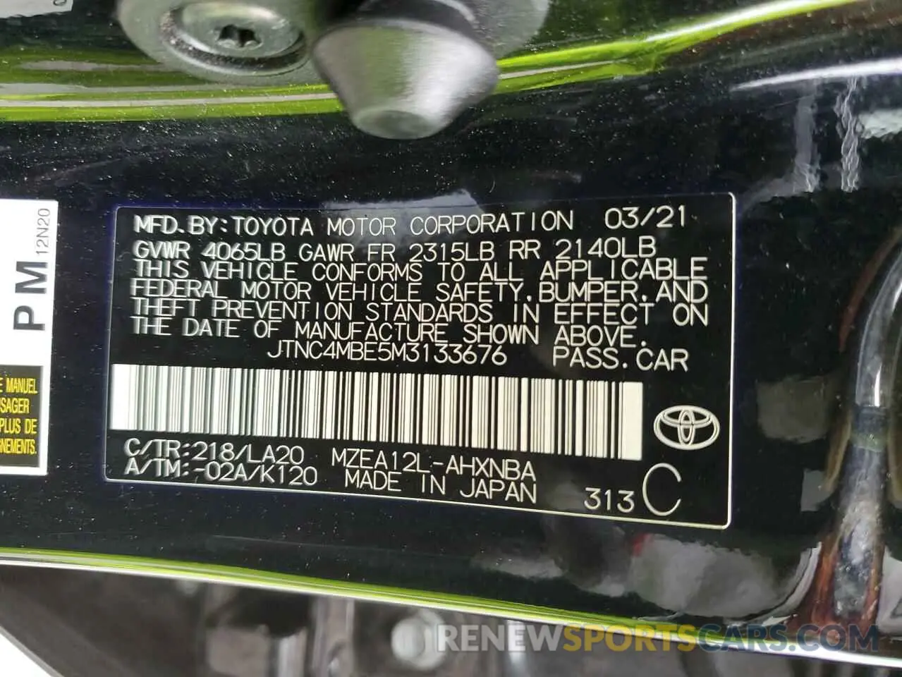 12 Photograph of a damaged car JTNC4MBE5M3133676 TOYOTA COROLLA 2021