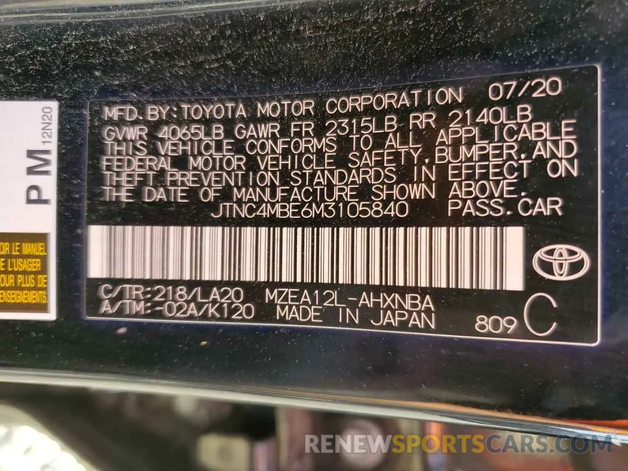 15 Photograph of a damaged car JTNC4MBE6M3105840 TOYOTA COROLLA 2021