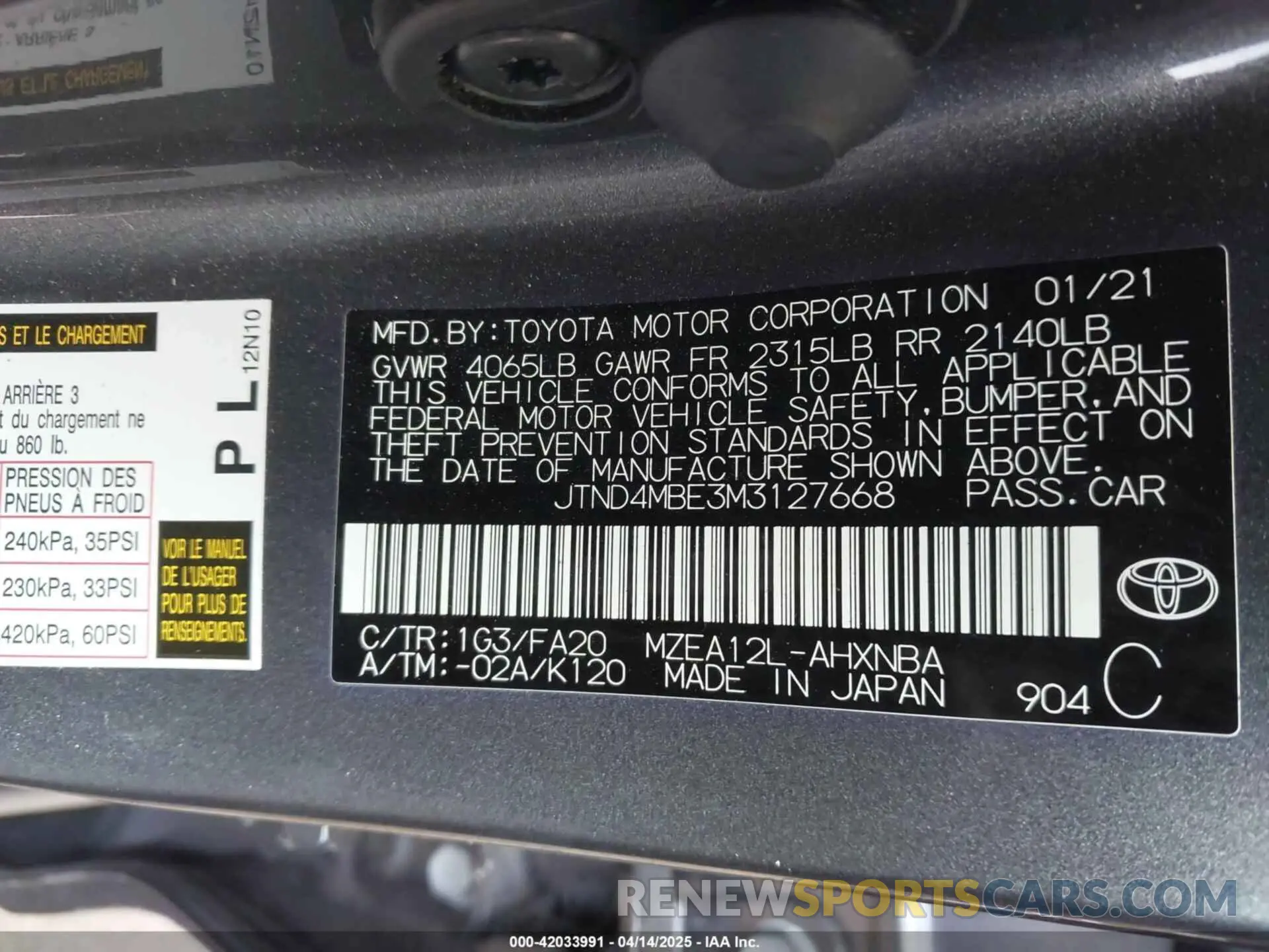 9 Photograph of a damaged car JTND4MBE3M3127668 TOYOTA COROLLA 2021