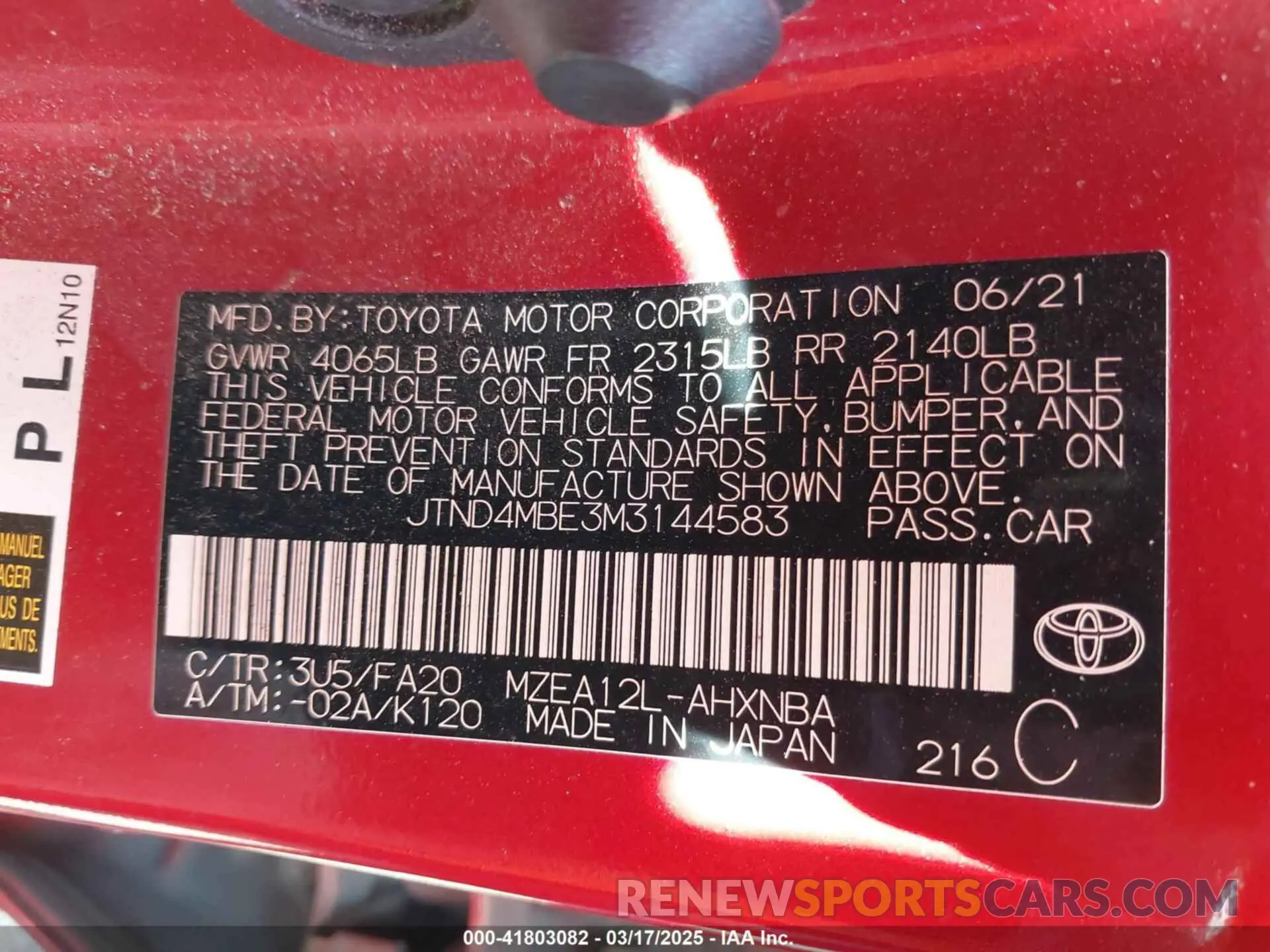 9 Photograph of a damaged car JTND4MBE3M3144583 TOYOTA COROLLA 2021