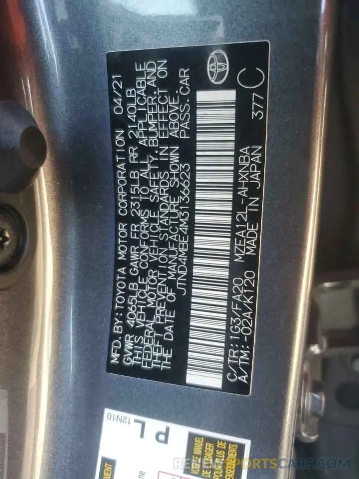 13 Photograph of a damaged car JTND4MBE4M3136623 TOYOTA COROLLA 2021