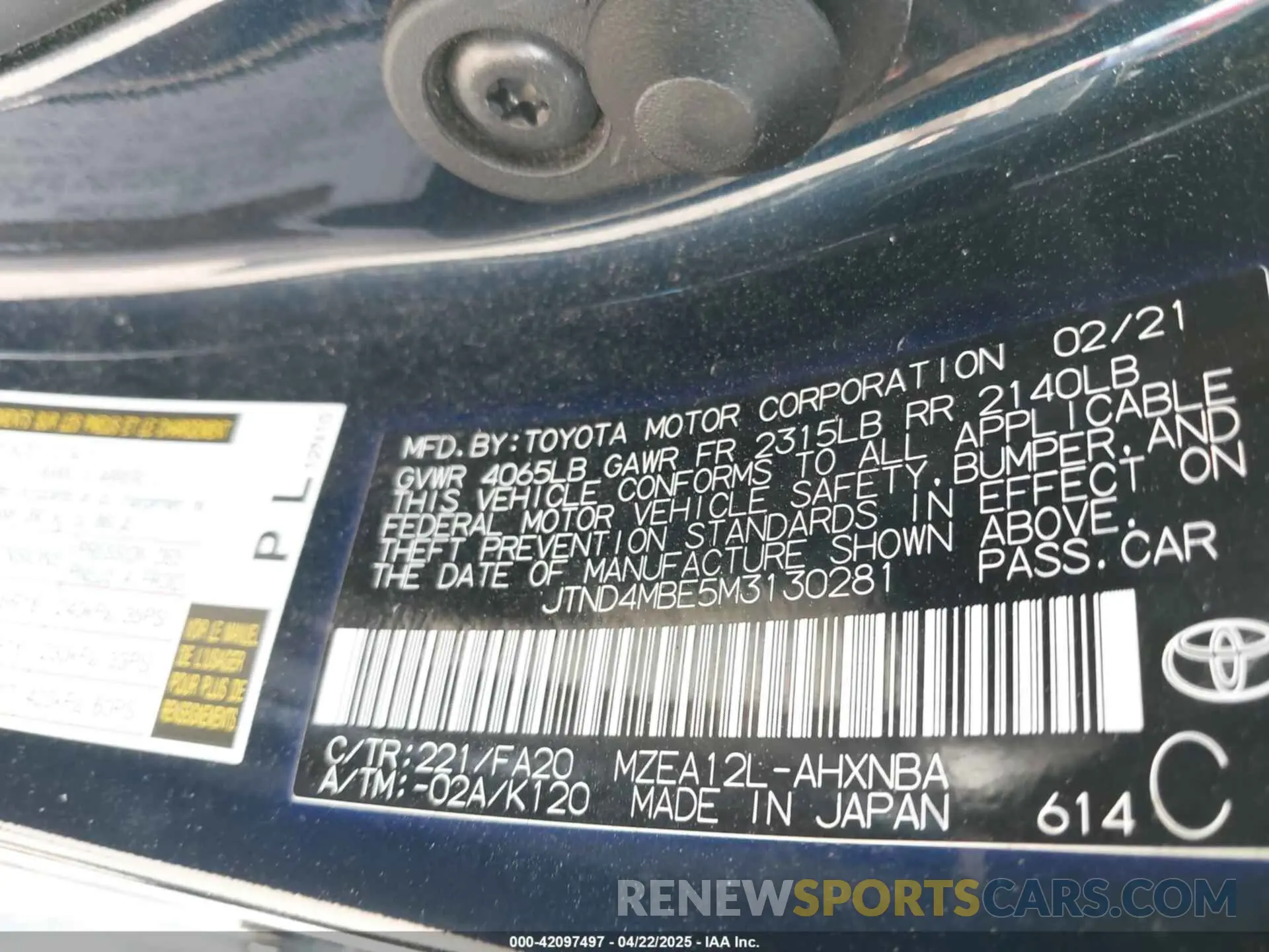 9 Photograph of a damaged car JTND4MBE5M3130281 TOYOTA COROLLA 2021