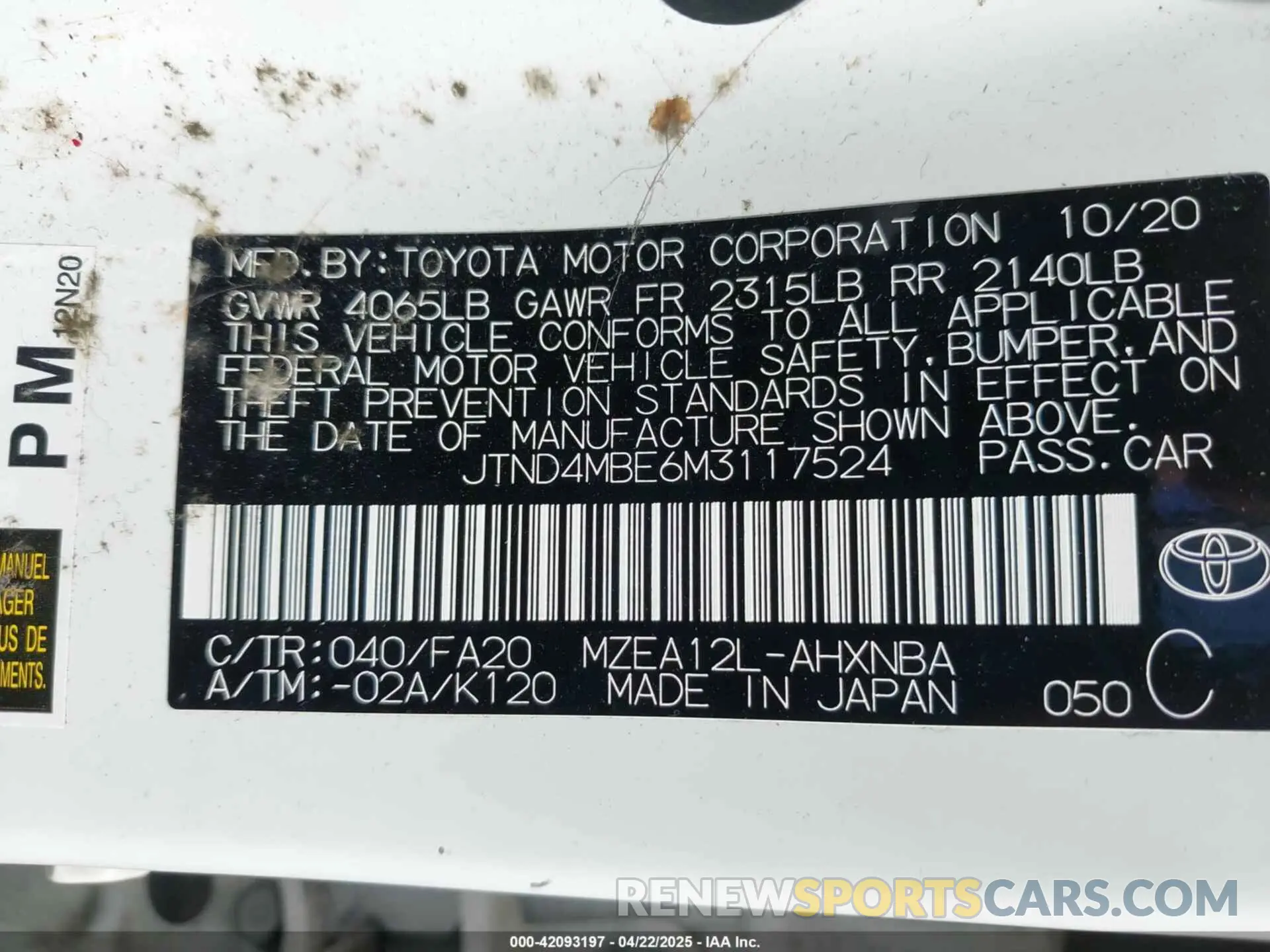 9 Photograph of a damaged car JTND4MBE6M3117524 TOYOTA COROLLA 2021