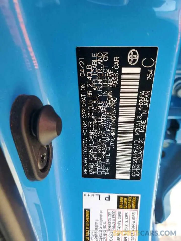 13 Photograph of a damaged car JTND4MBE6M3137790 TOYOTA COROLLA 2021