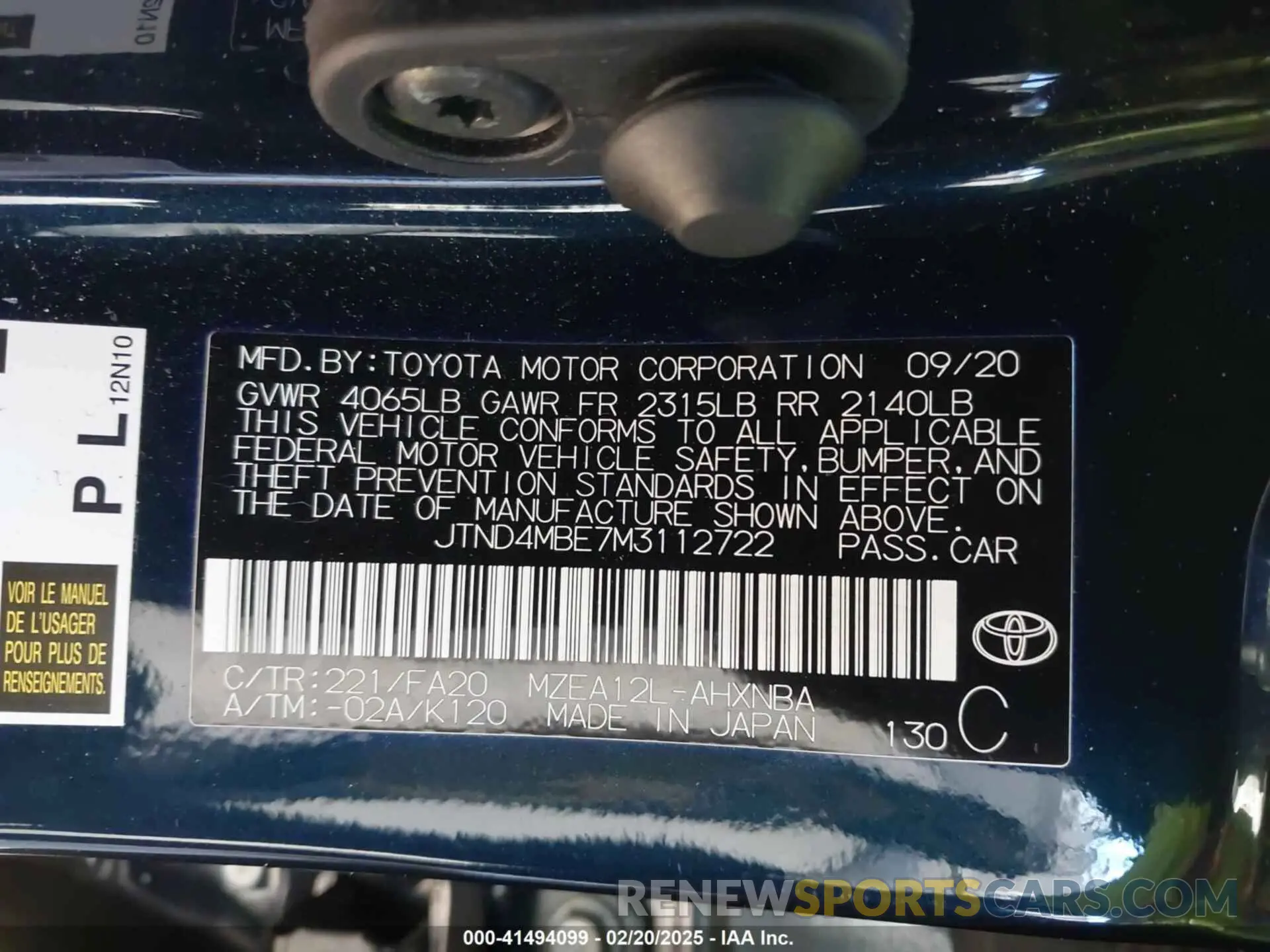 9 Photograph of a damaged car JTND4MBE7M3112722 TOYOTA COROLLA 2021