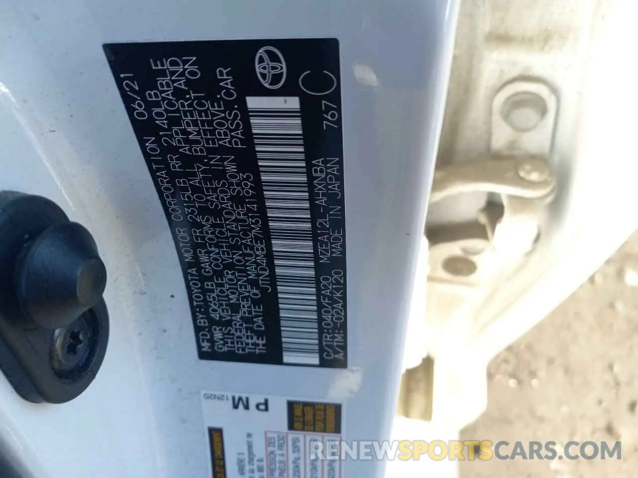 12 Photograph of a damaged car JTND4MBE7M3141993 TOYOTA COROLLA 2021