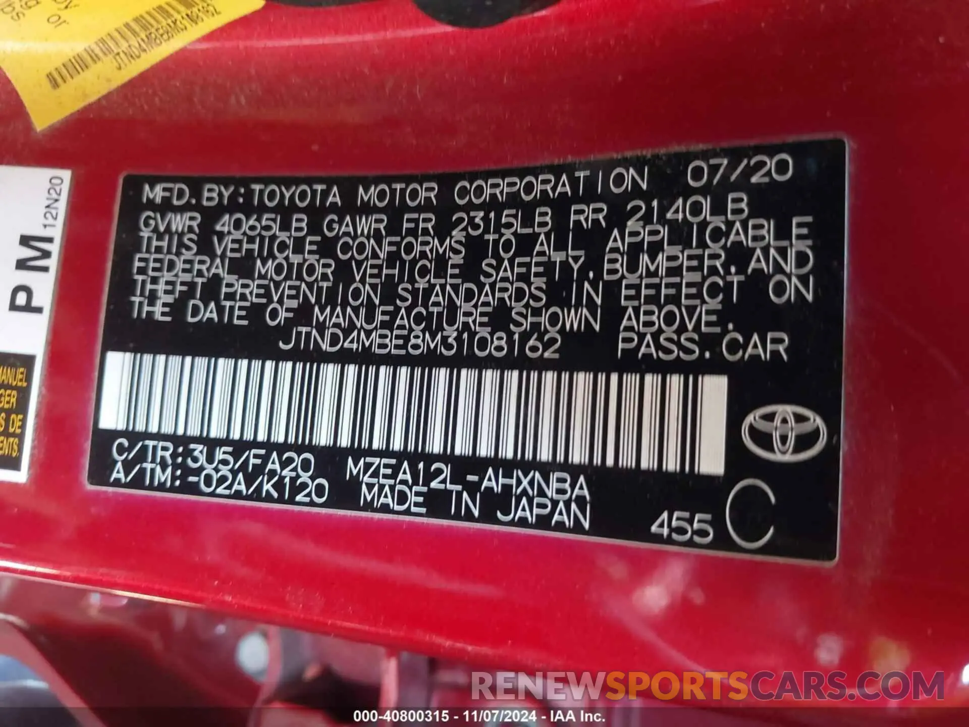 9 Photograph of a damaged car JTND4MBE8M3108162 TOYOTA COROLLA 2021