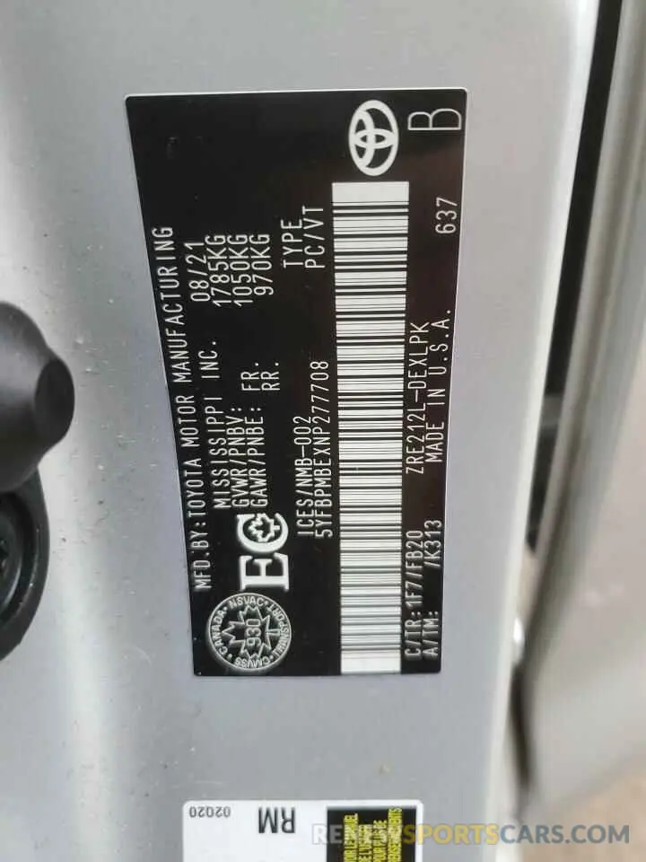 13 Photograph of a damaged car 5YFBPMBEXNP277708 TOYOTA COROLLA 2022