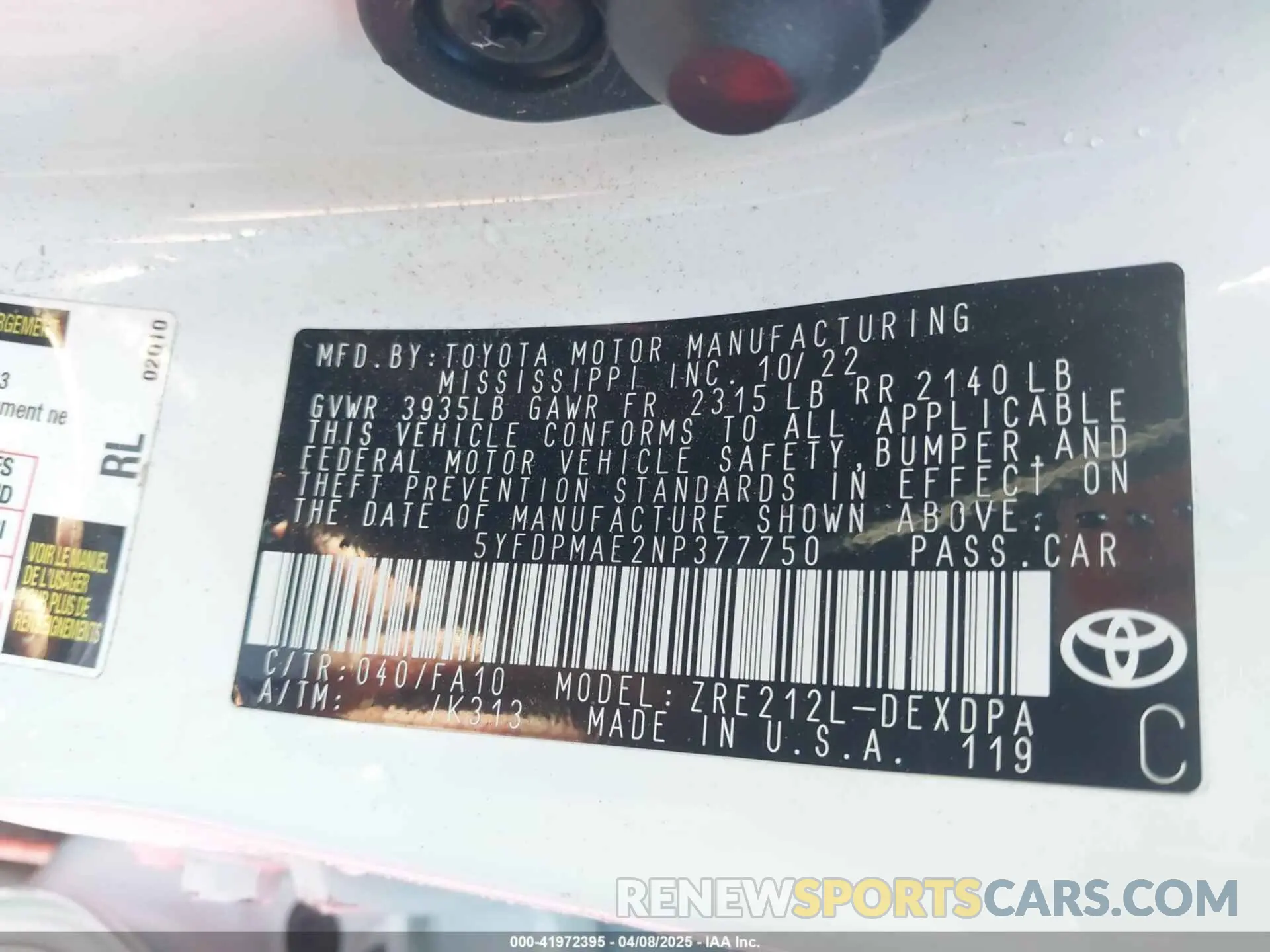 9 Photograph of a damaged car 5YFDPMAE2NP377750 TOYOTA COROLLA 2022