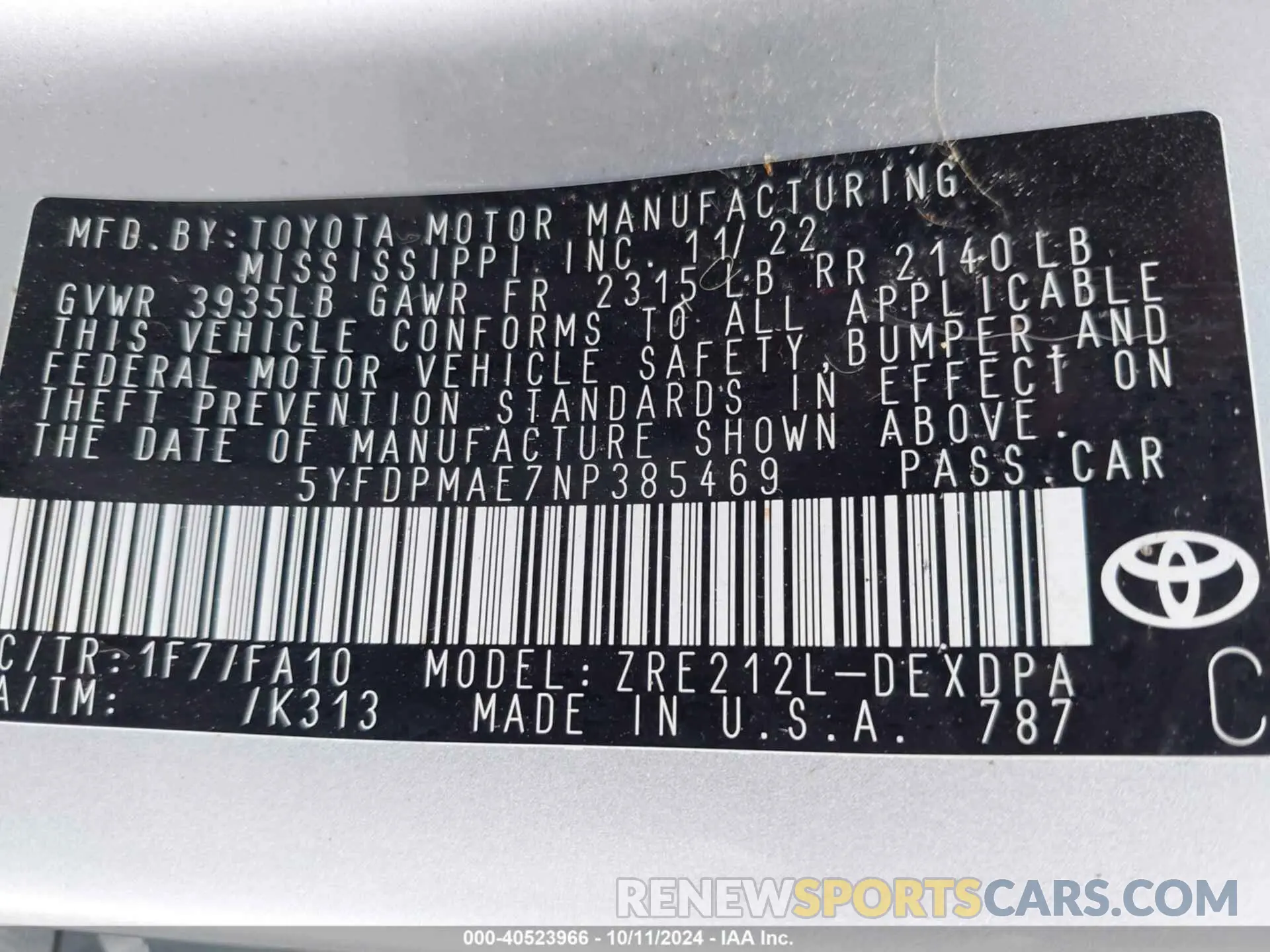 9 Photograph of a damaged car 5YFDPMAE7NP385469 TOYOTA COROLLA 2022