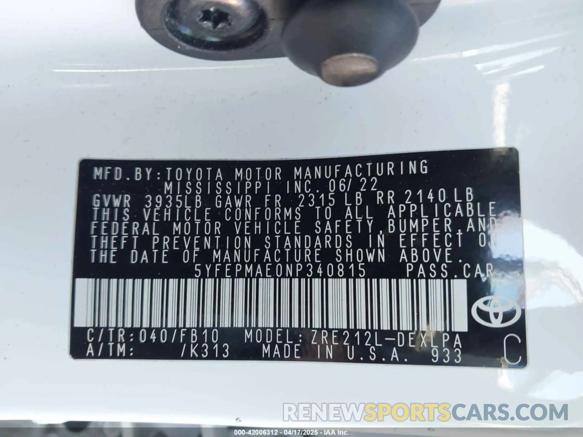 9 Photograph of a damaged car 5YFEPMAE0NP340815 TOYOTA COROLLA 2022