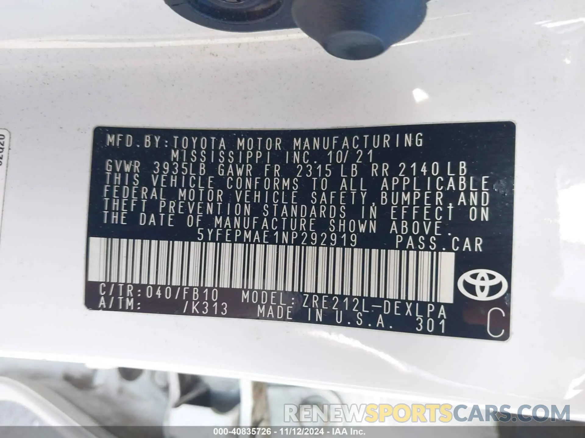 9 Photograph of a damaged car 5YFEPMAE1NP292919 TOYOTA COROLLA 2022