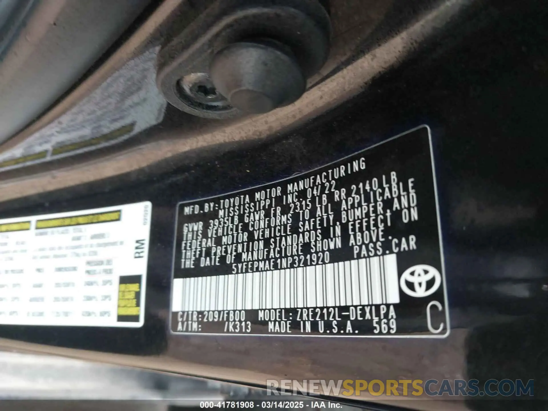 9 Photograph of a damaged car 5YFEPMAE1NP321920 TOYOTA COROLLA 2022