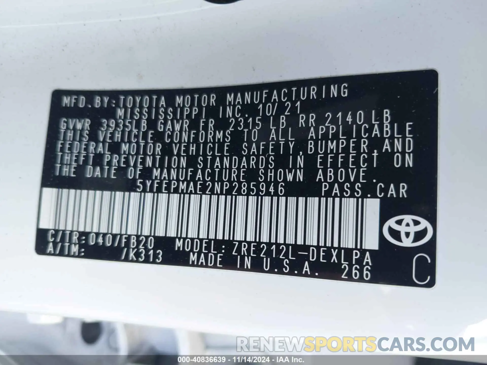 9 Photograph of a damaged car 5YFEPMAE2NP285946 TOYOTA COROLLA 2022