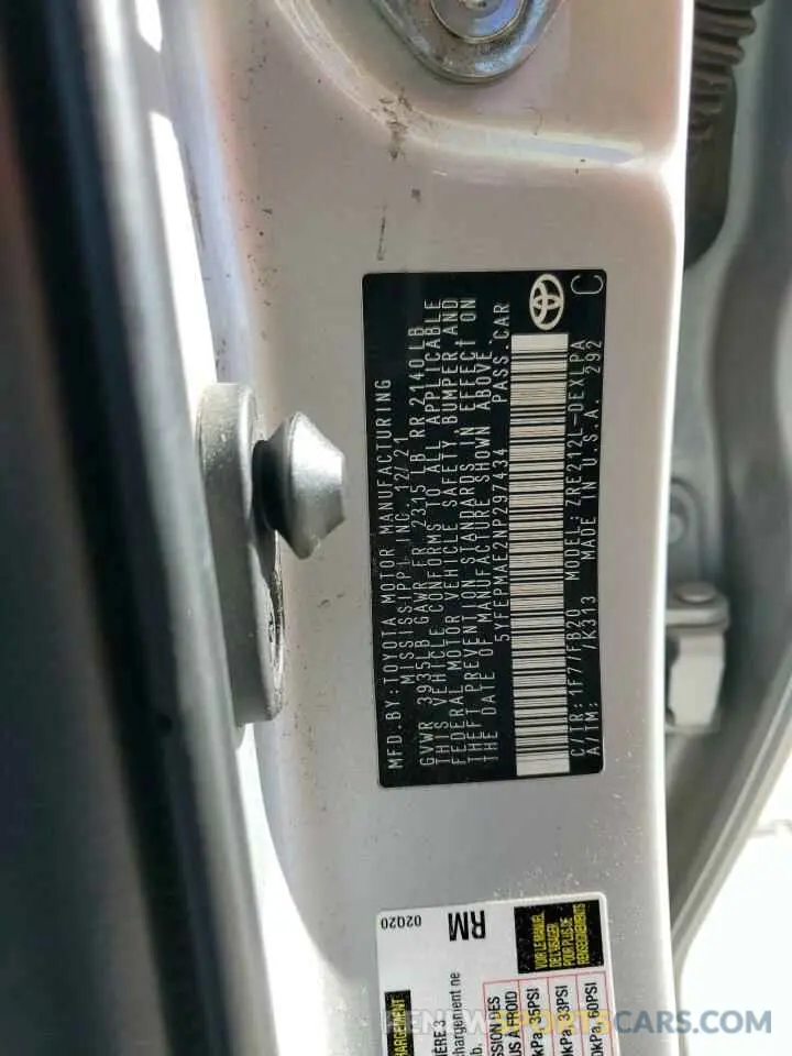 14 Photograph of a damaged car 5YFEPMAE2NP297434 TOYOTA COROLLA 2022