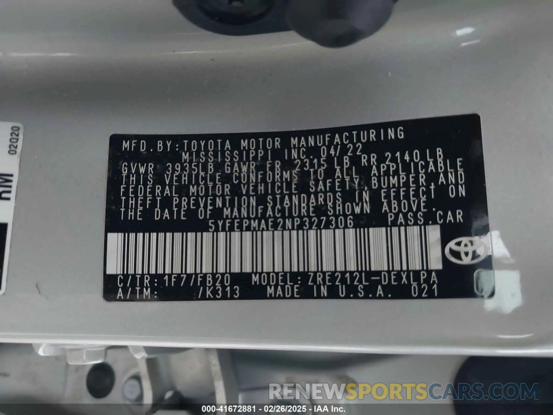 9 Photograph of a damaged car 5YFEPMAE2NP327306 TOYOTA COROLLA 2022