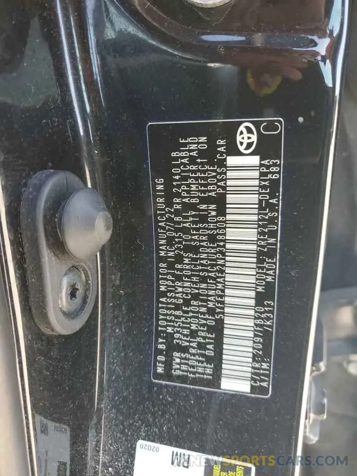 12 Photograph of a damaged car 5YFEPMAE2NP348608 TOYOTA COROLLA 2022