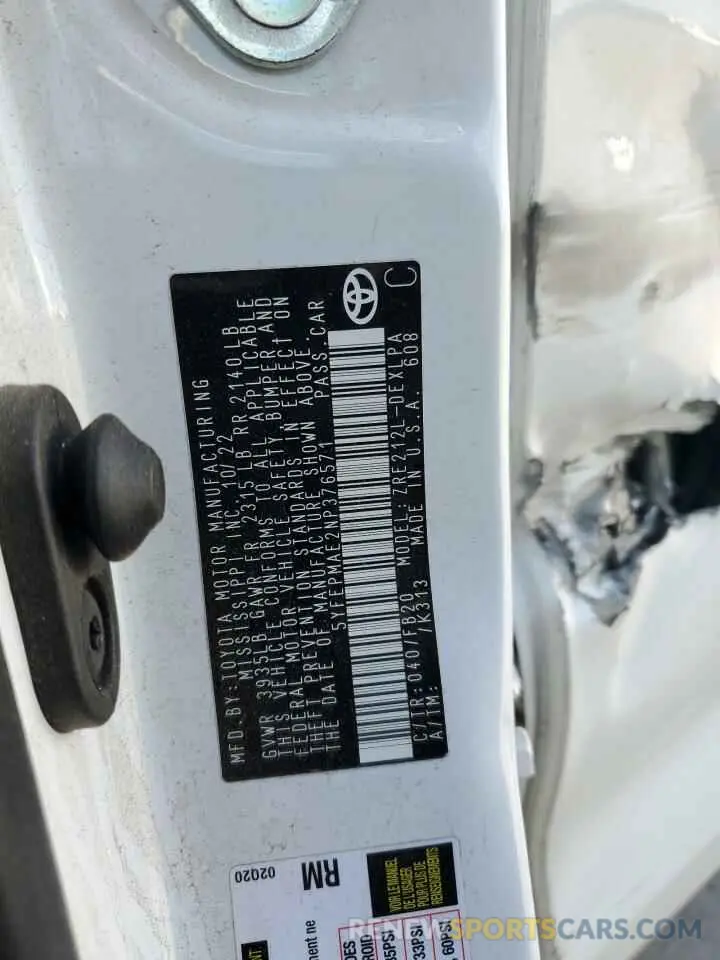 13 Photograph of a damaged car 5YFEPMAE2NP376571 TOYOTA COROLLA 2022