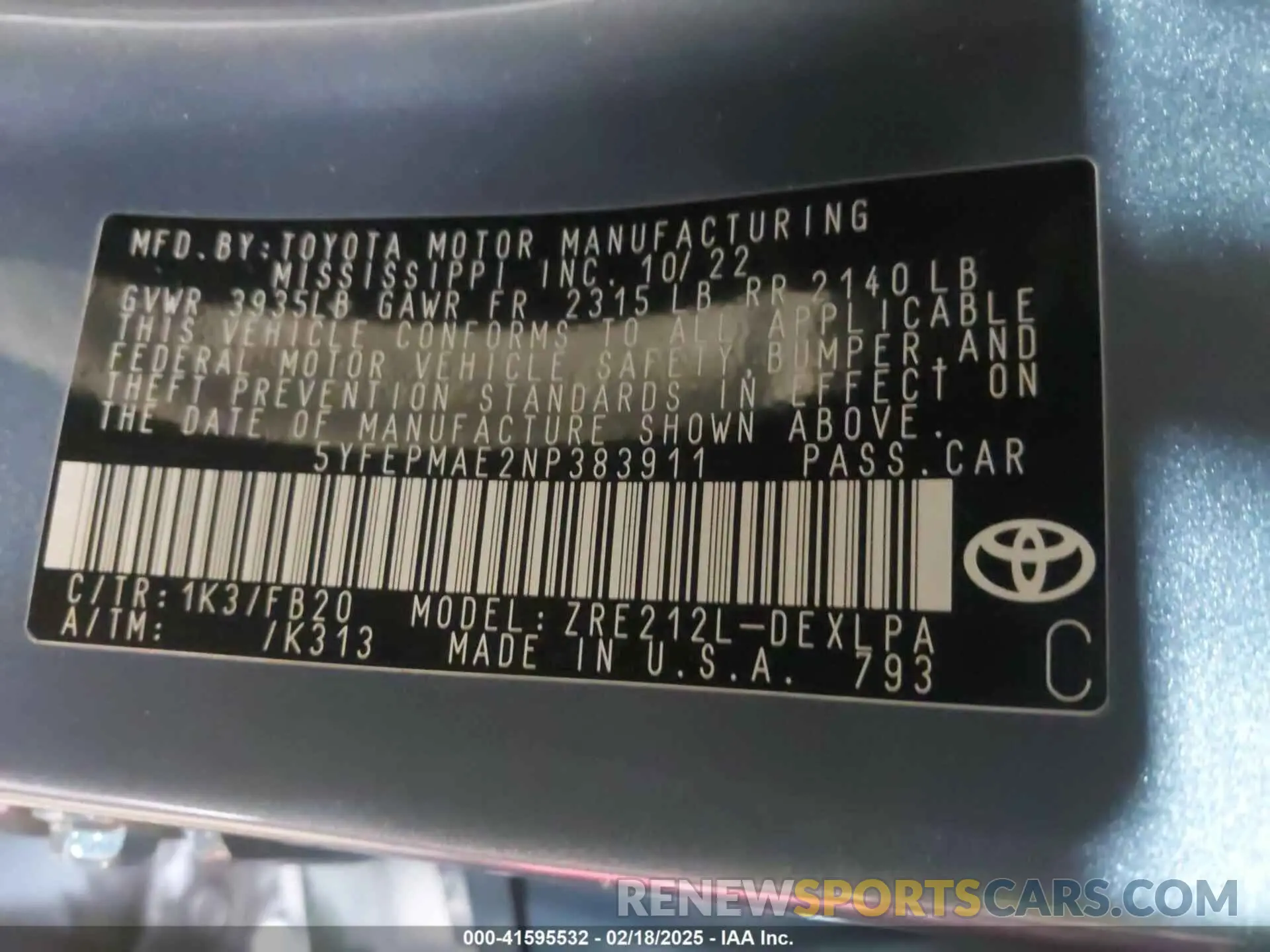 9 Photograph of a damaged car 5YFEPMAE2NP383911 TOYOTA COROLLA 2022
