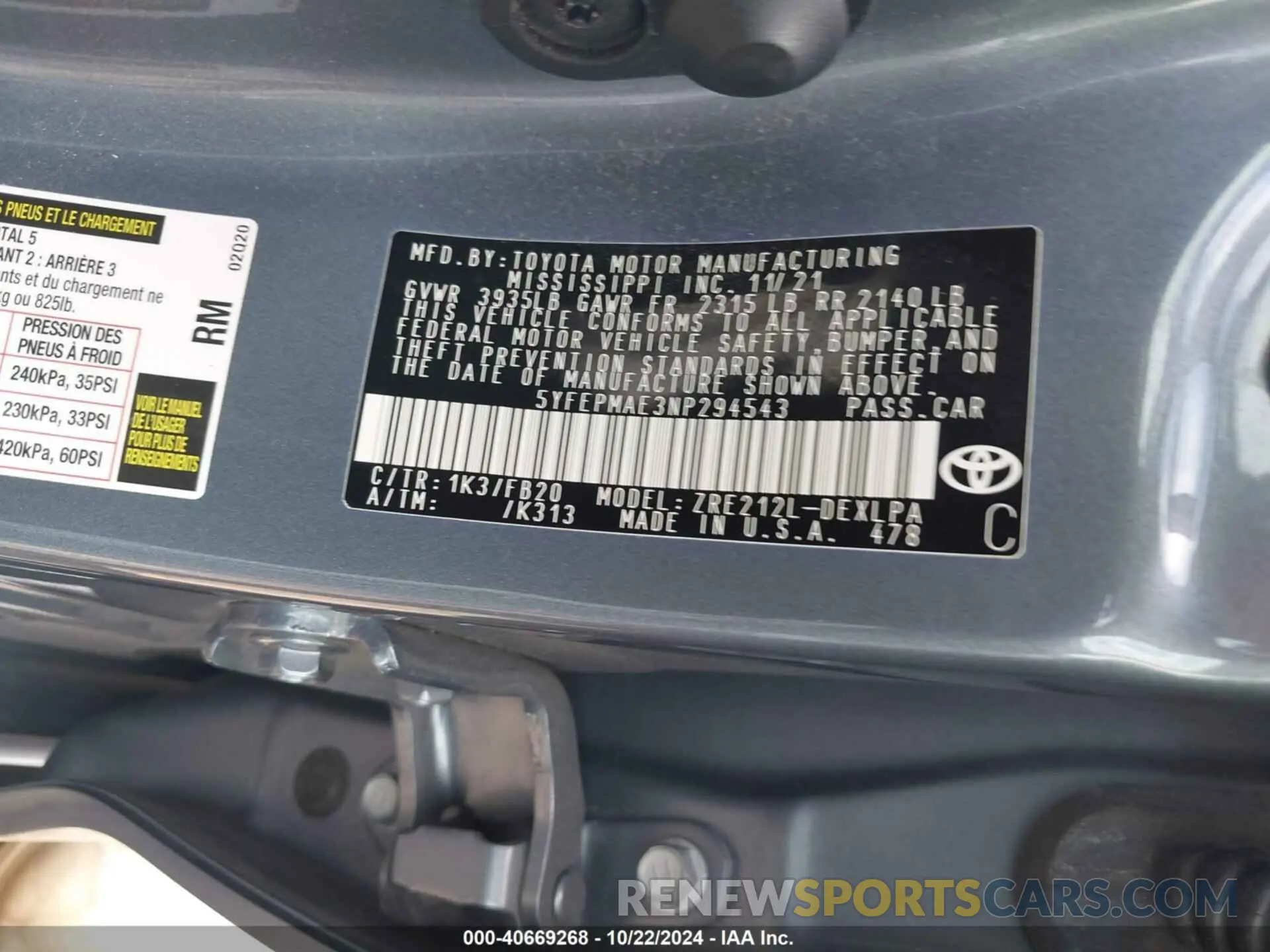 9 Photograph of a damaged car 5YFEPMAE3NP294543 TOYOTA COROLLA 2022