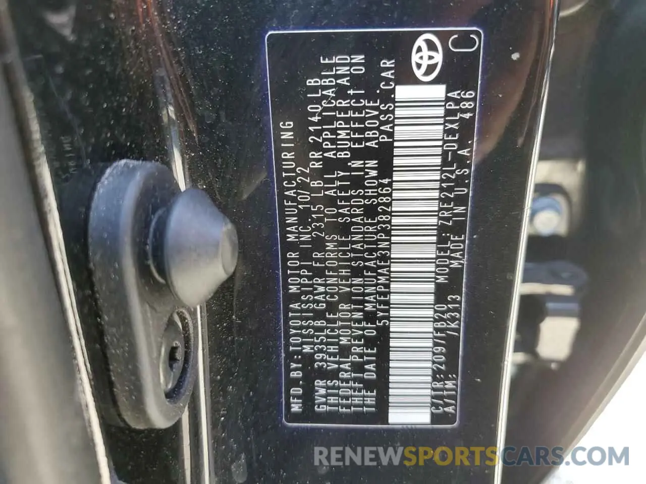 15 Photograph of a damaged car 5YFEPMAE3NP382864 TOYOTA COROLLA 2022